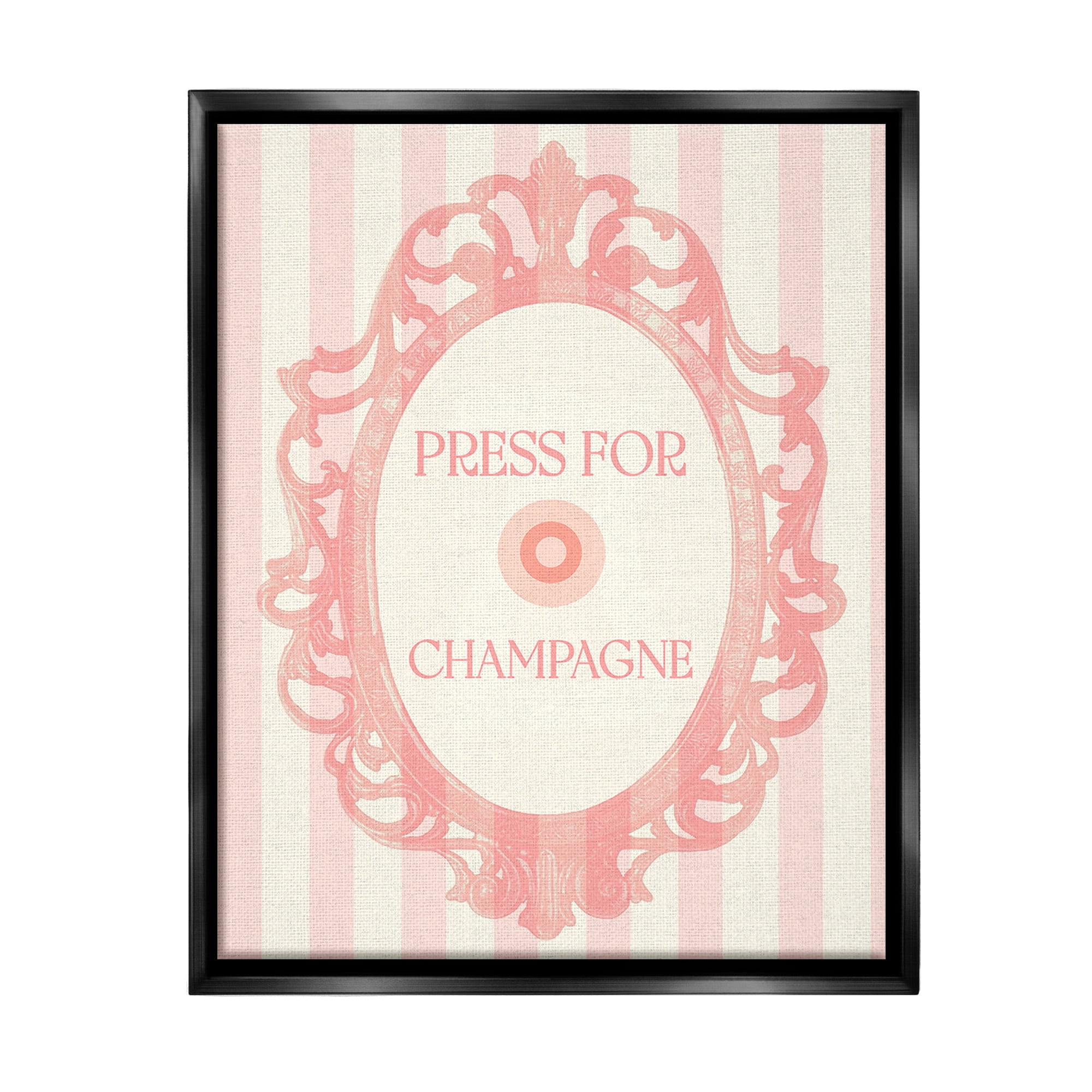 Stupell Industries Champagne Button on Stripes Food & Beverage Painting Black Floater Framed Canvas Art Print Wall Art, 17 x 21