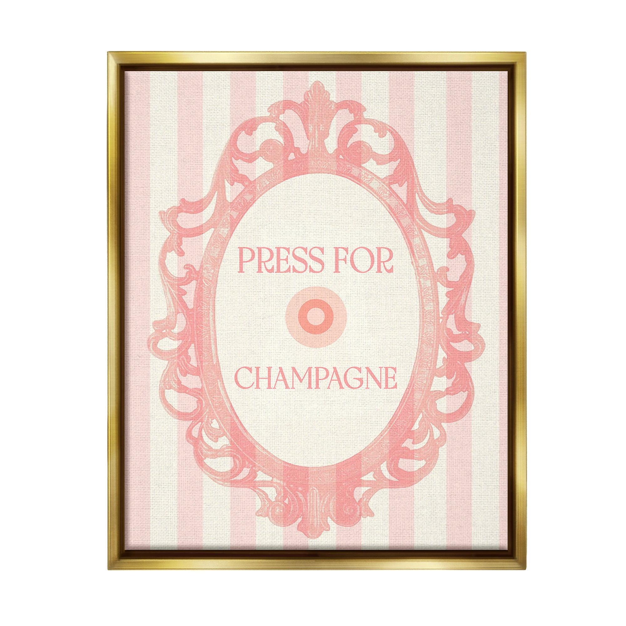 Stupell Industries Champagne Button on Stripes Food & Beverage Painting Gold Floater Framed Canvas Art Print Wall Art, 25 x 31
