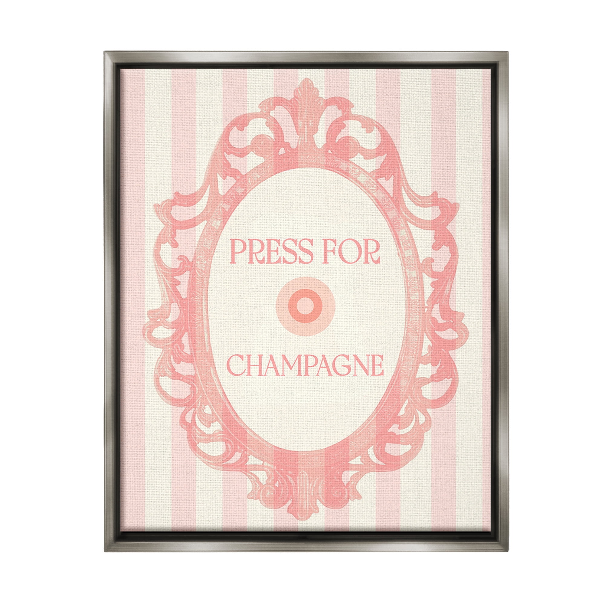 Stupell Industries Champagne Button on Stripes Food & Beverage Painting Gray Floater Framed Canvas Art Print Wall Art, 17 x 21