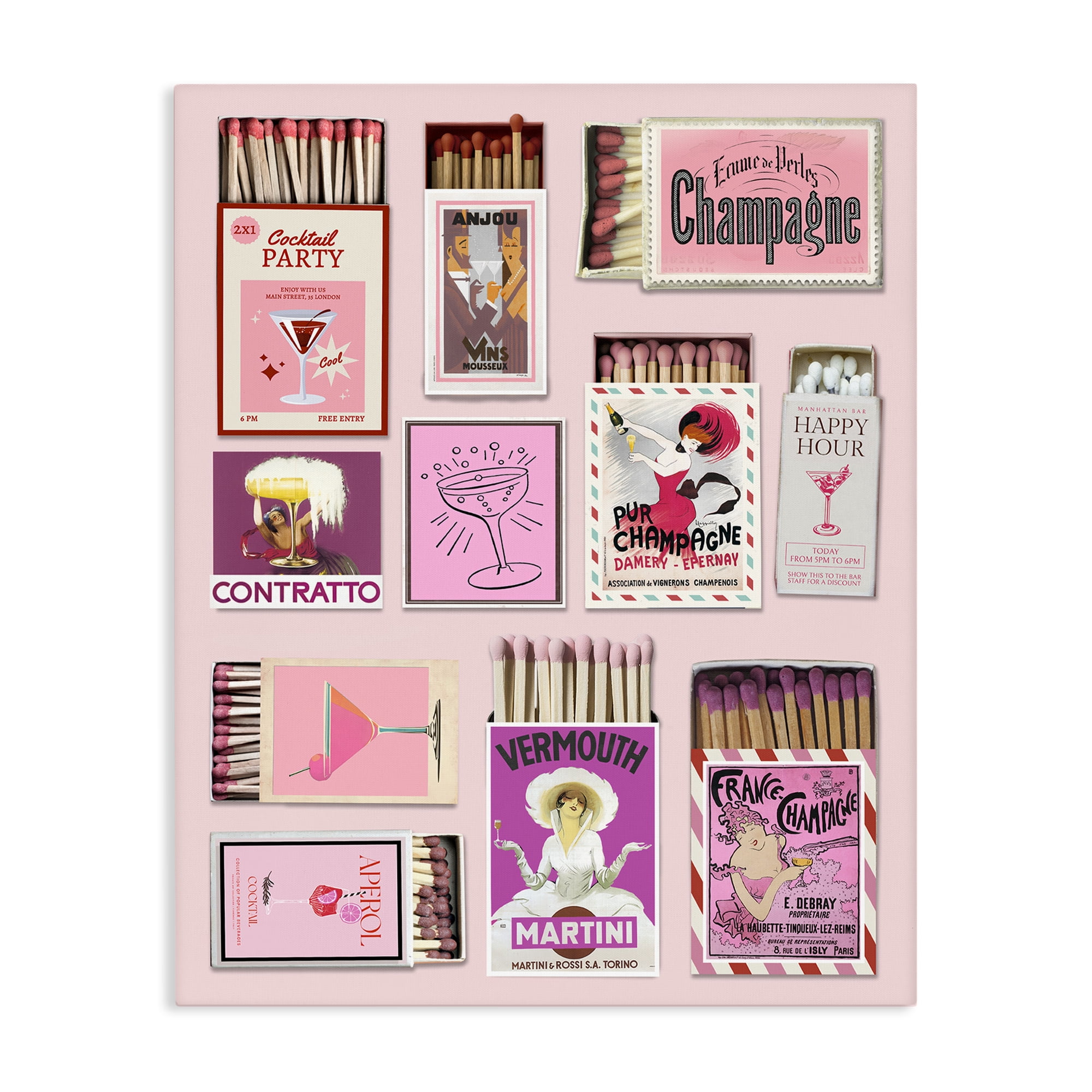 Stupell Industries Champagne & Cocktail Matchboxes Canvas Wall Art, design by CAD Designs