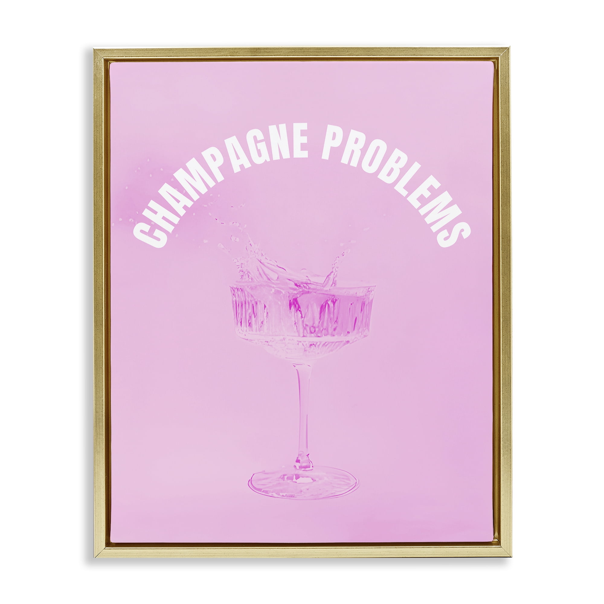 Stupell Industries Champagne Problems Pink Food & Beverage Painting Gold Floater Framed Canvas Art Print Wall Art, 25 x 31