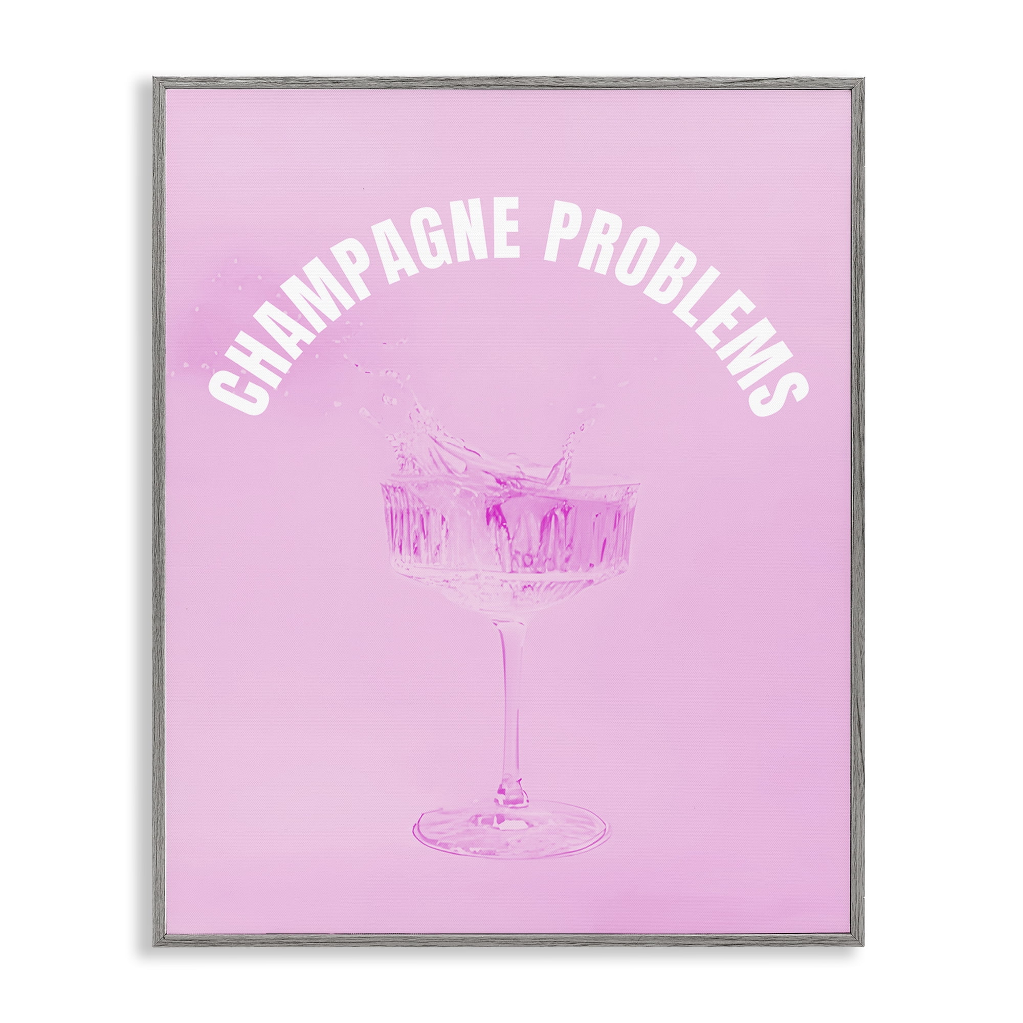 Stupell Industries Champagne Problems Pink Food & Beverage Painting Gray Framed Art Print Wall Art, 24 x 30