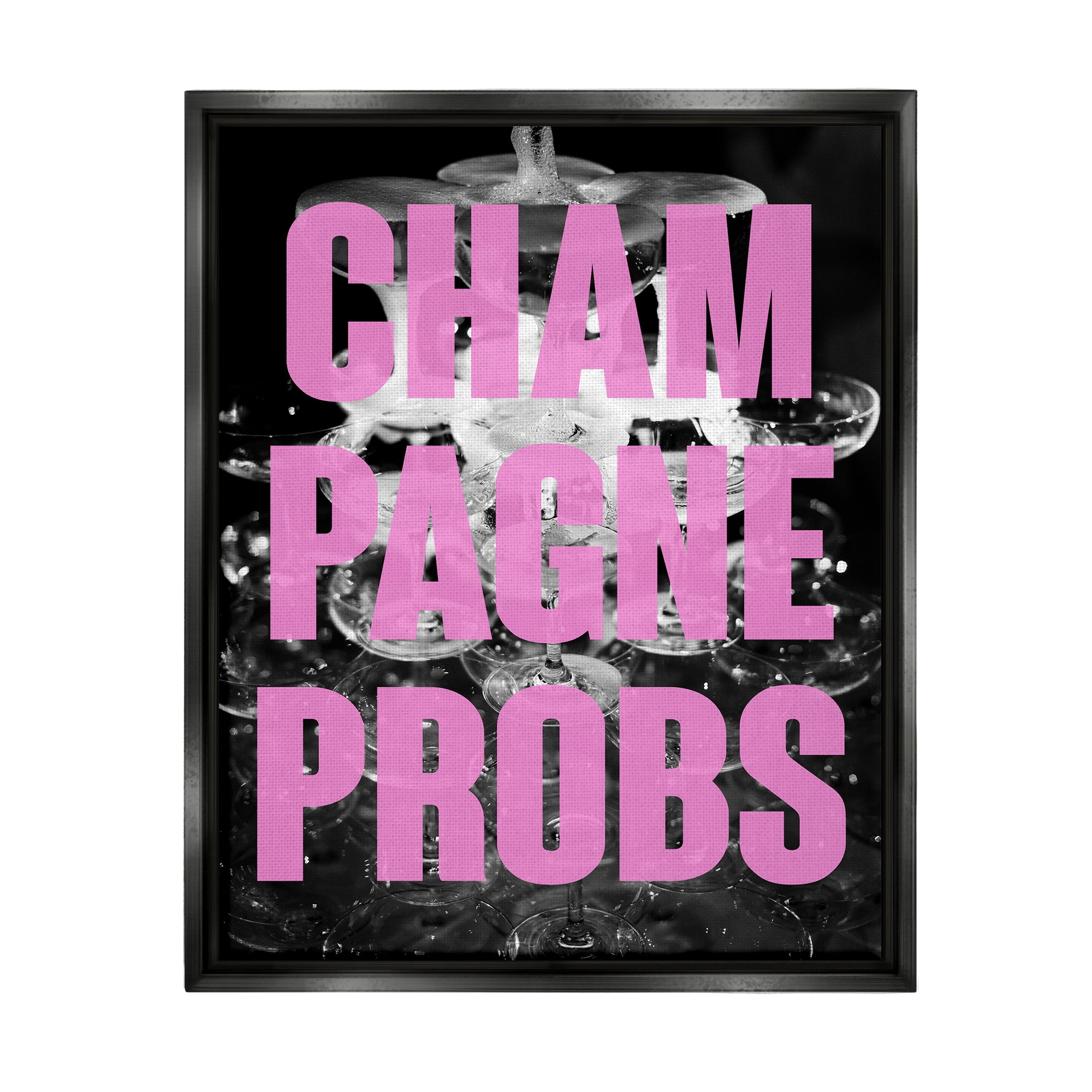 Stupell Industries Champagne Probs Phrase Food & Beverage Painting Black Floater Framed Canvas Art Print Wall Art, 25 x 31