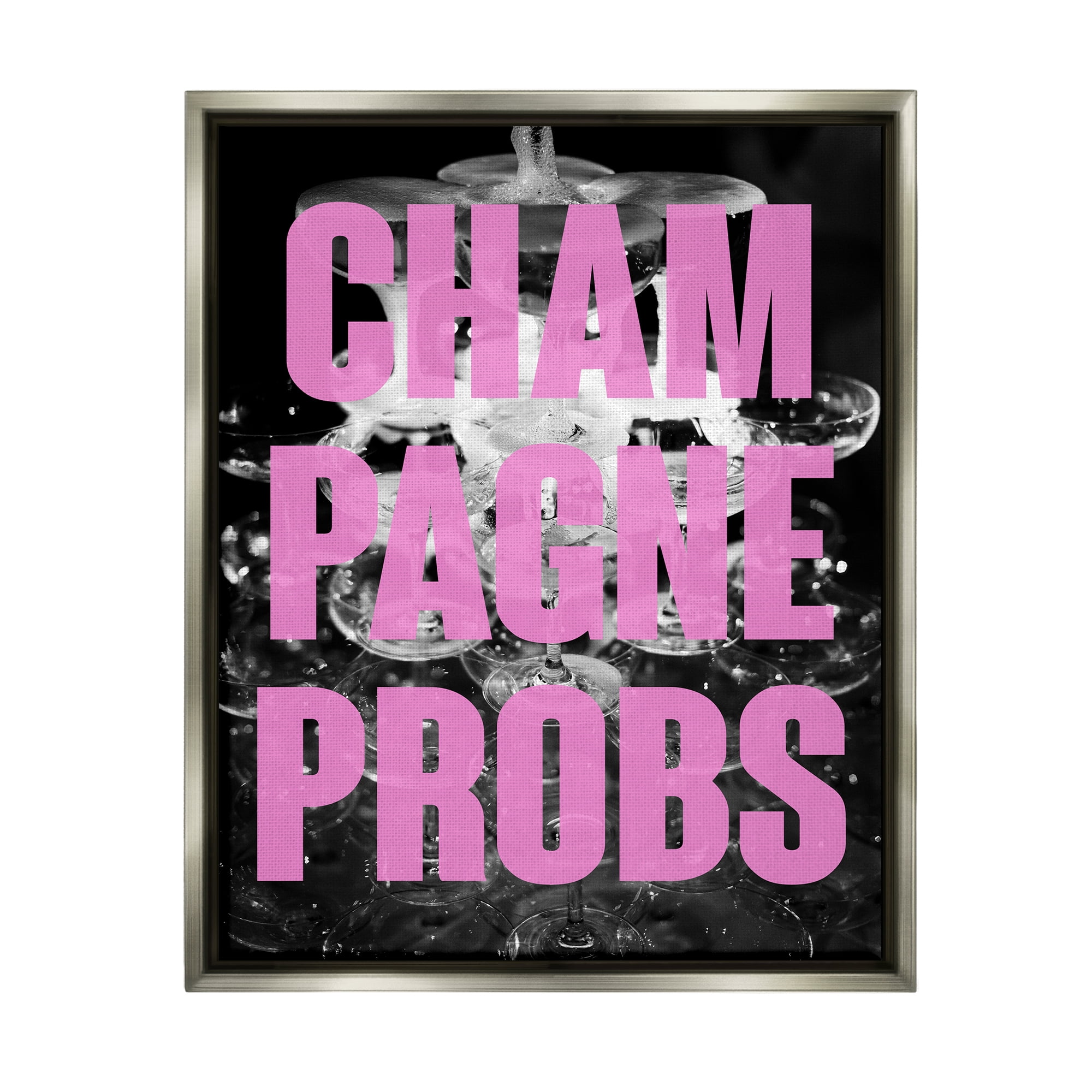 Stupell Industries Champagne Probs Phrase Food & Beverage Painting Gray Floater Framed Canvas Art Print Wall Art, 25 x 31