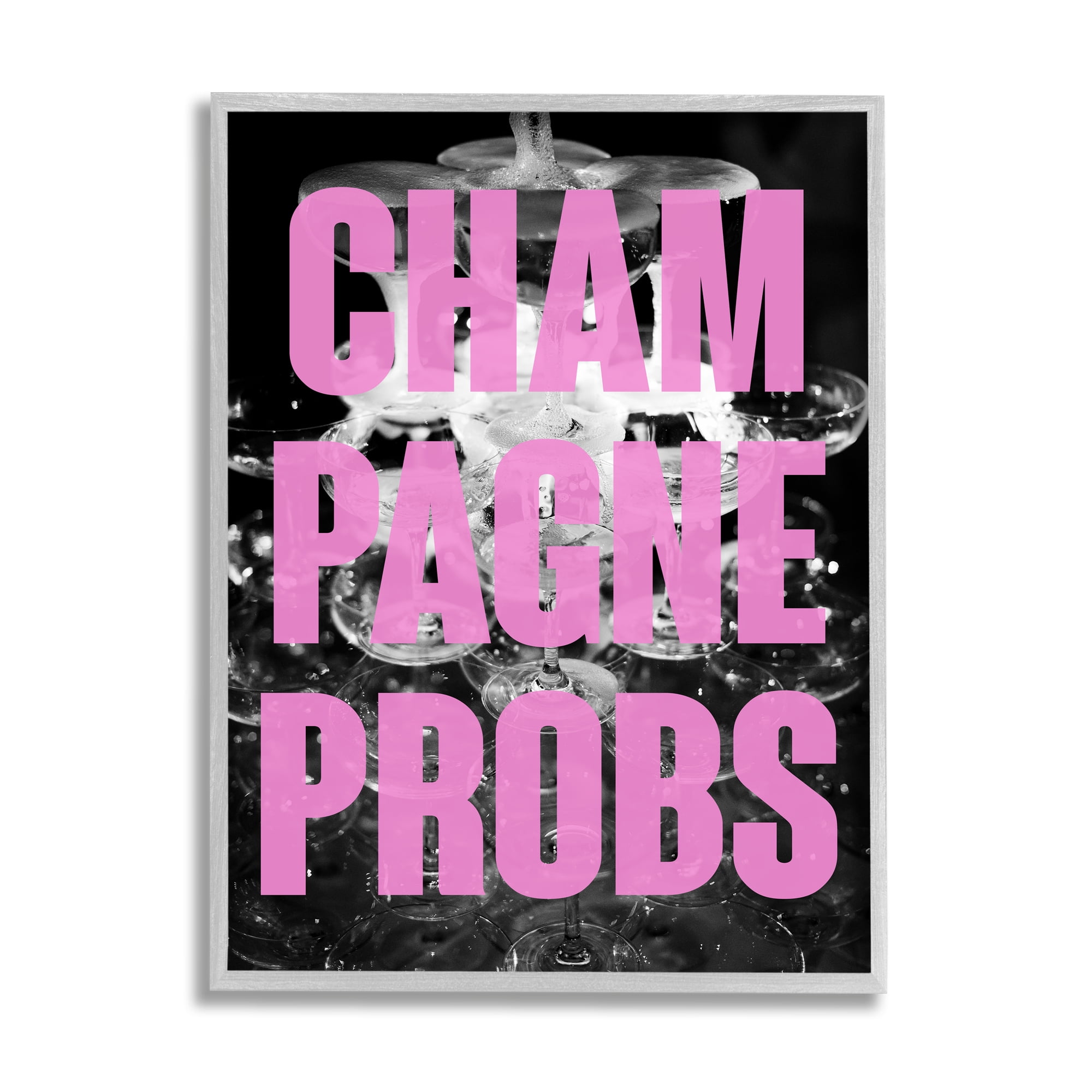 Stupell Industries Champagne Probs Phrase Food & Beverage Painting Gray Framed Art Print Wall Art, 16 x 20