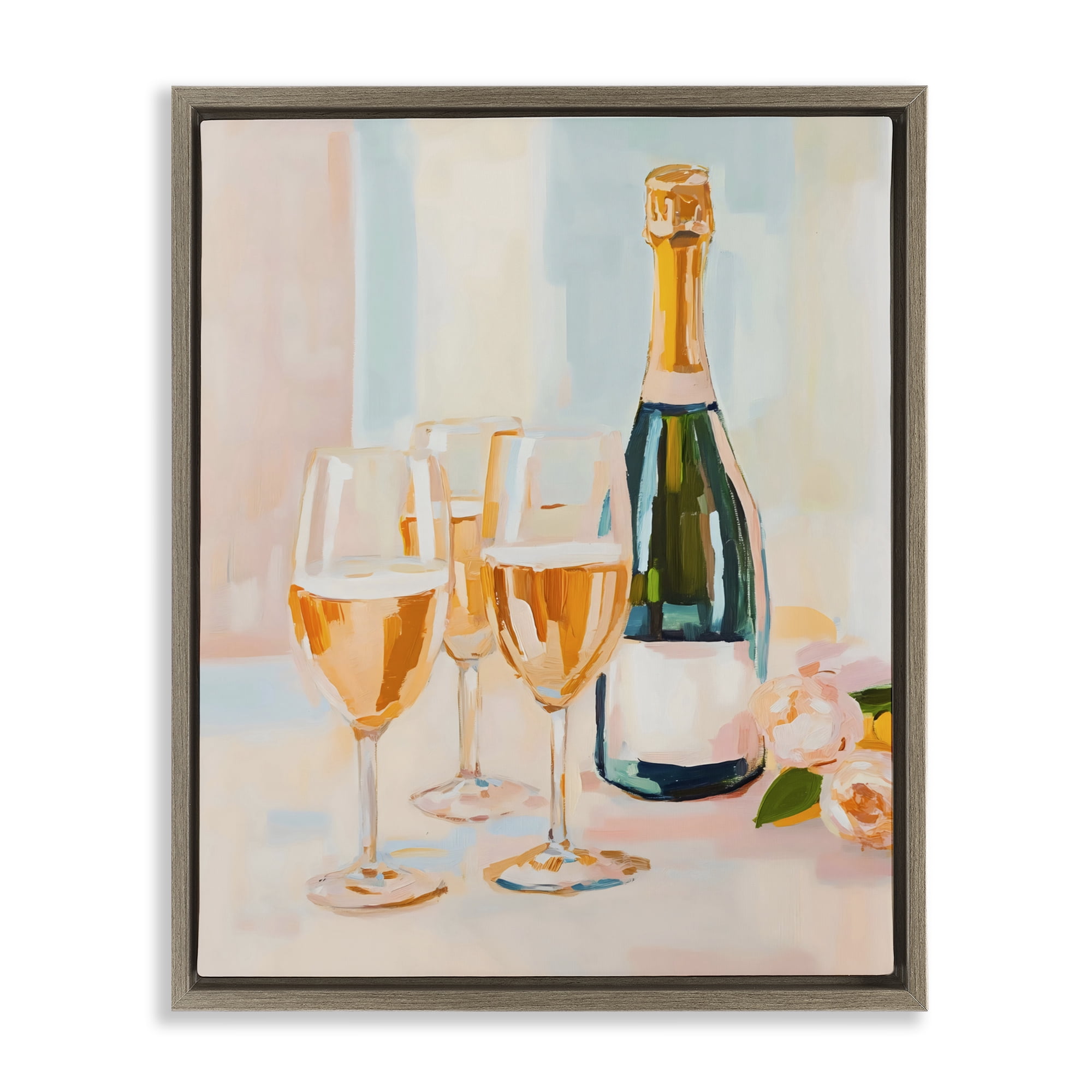 Stupell Industries Champagne Triple Toast Brown Framed Floater Canvas Wall Art, design by The Prints Vibe