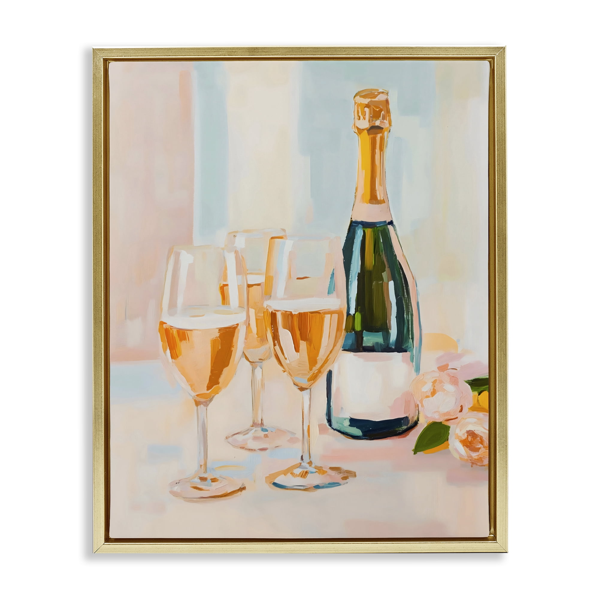 Stupell Industries Champagne Triple Toast Gold Framed Floater Canvas Wall Art, design by The Prints Vibe
