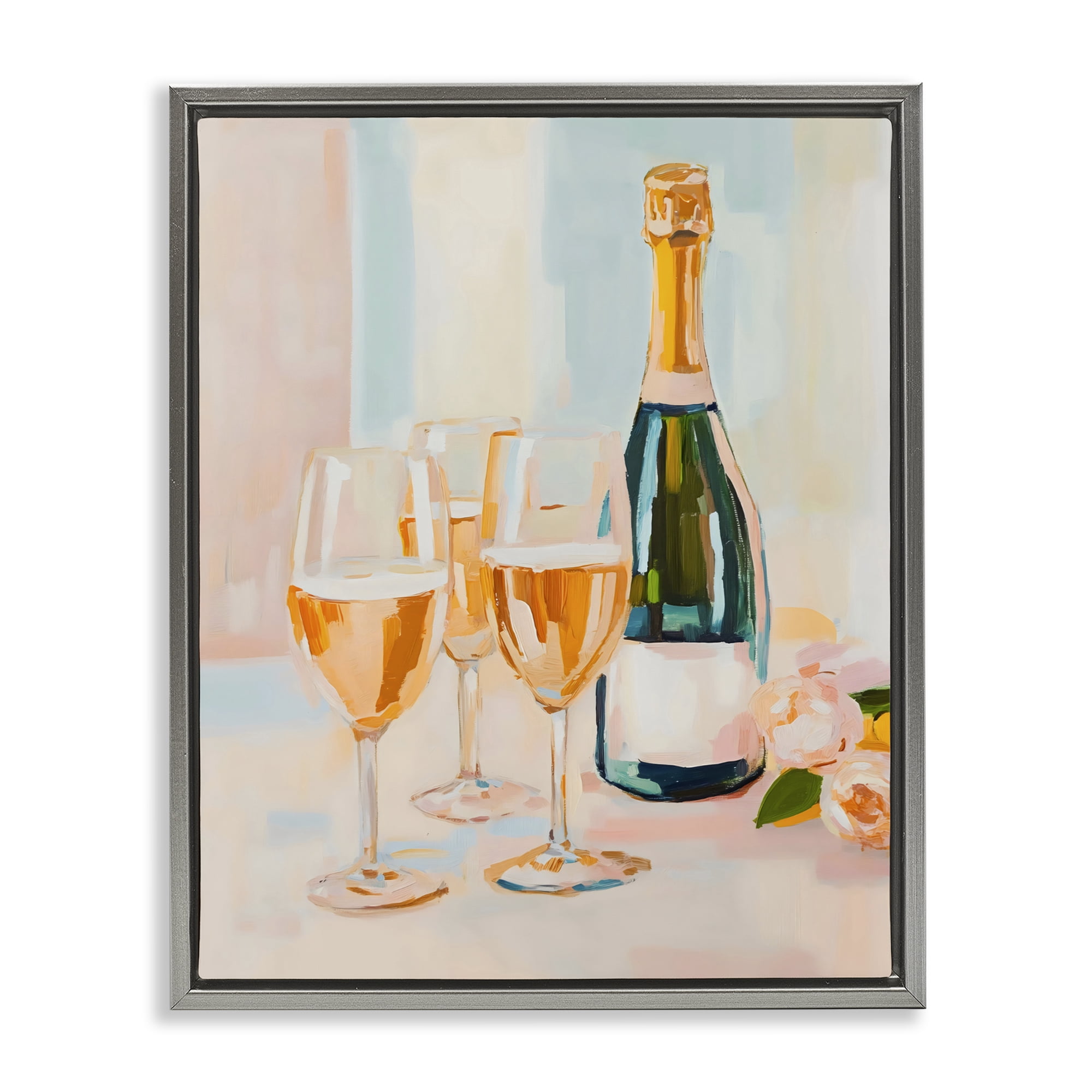 Stupell Industries Champagne Triple Toast Gray Framed Floater Canvas Wall Art, design by The Prints Vibe