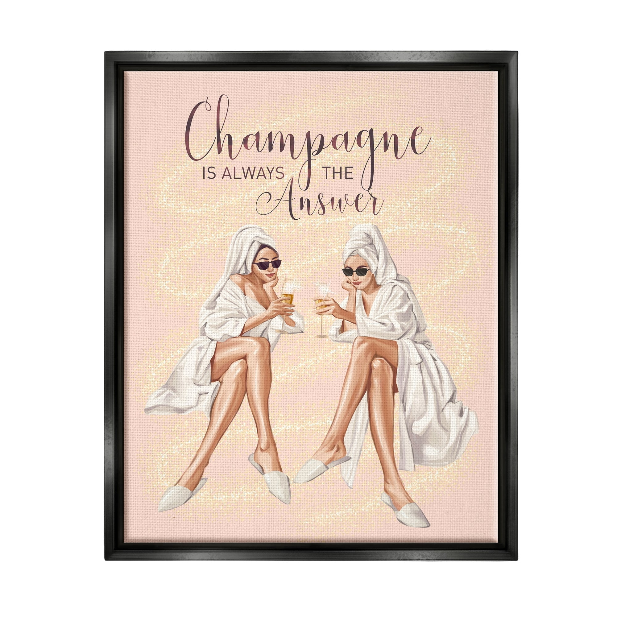 Stupell Industries Champagne Typography Quote Pink Glam Robes Cheers Jet Black Framed Floating Canvas Wall Art, 24x30, by Ziwei Li