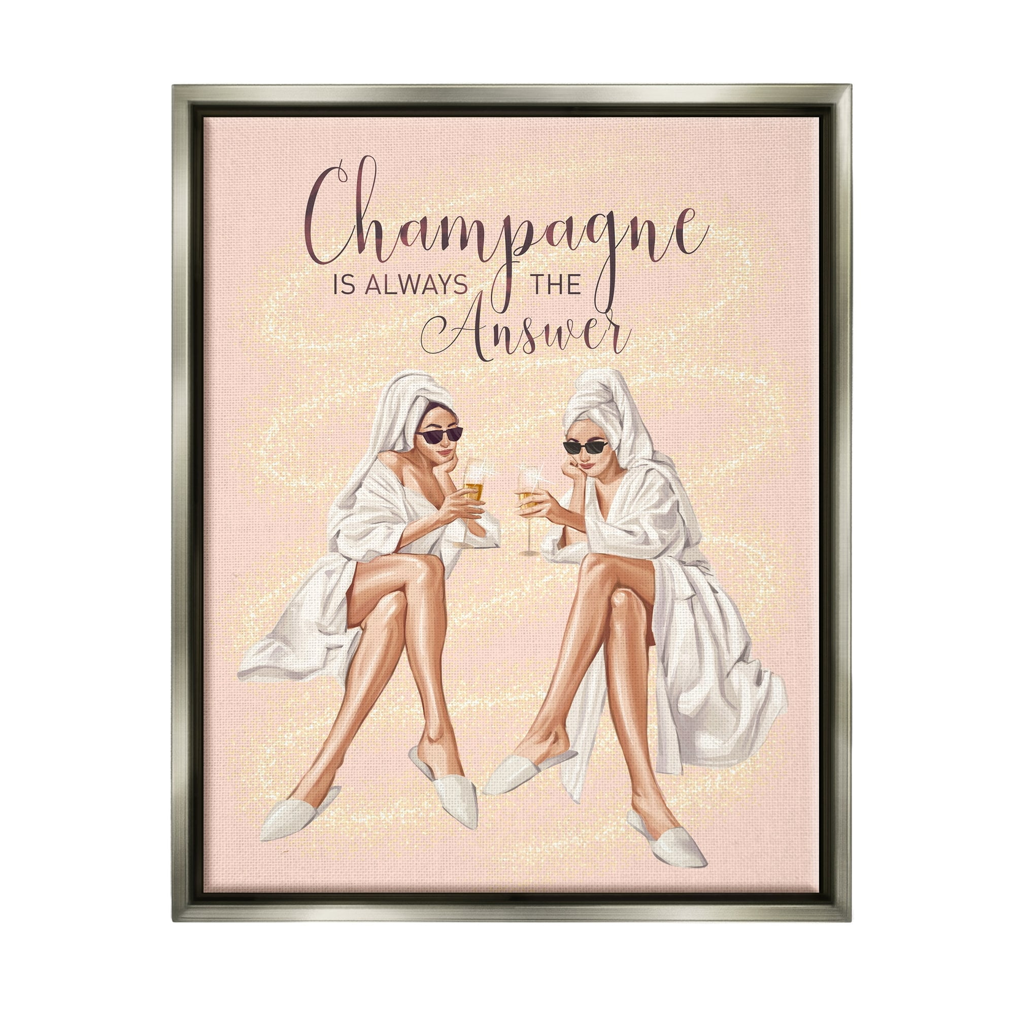 Stupell Industries Champagne Typography Quote Pink Glam Robes Cheers Luster Gray Framed Floating Canvas Wall Art, 24x30, by Ziwei Li