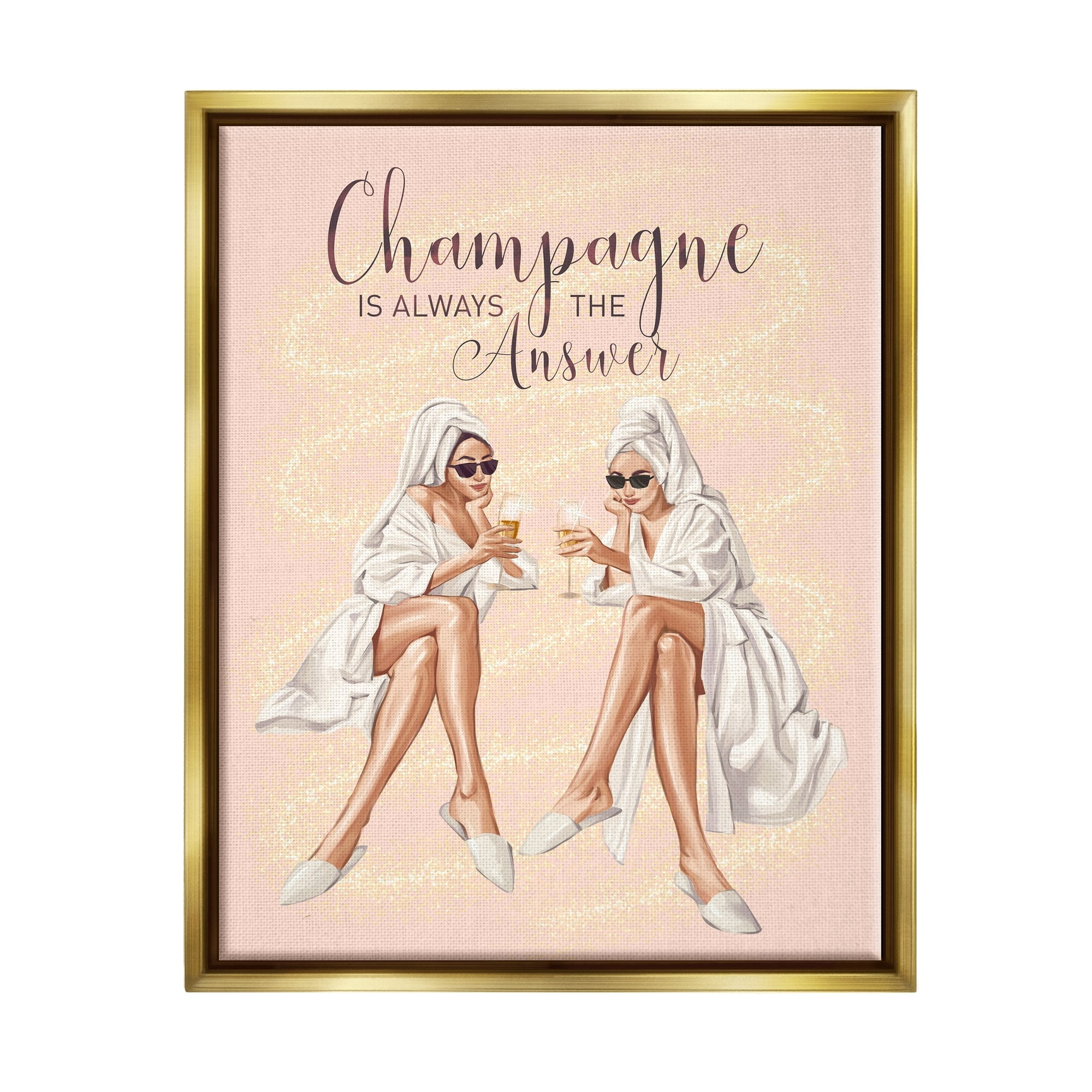 Stupell Industries Champagne Typography Quote Pink Glam Robes Cheers Metallic Gold Framed Floating Canvas Wall Art, 16x20, by Ziwei Li