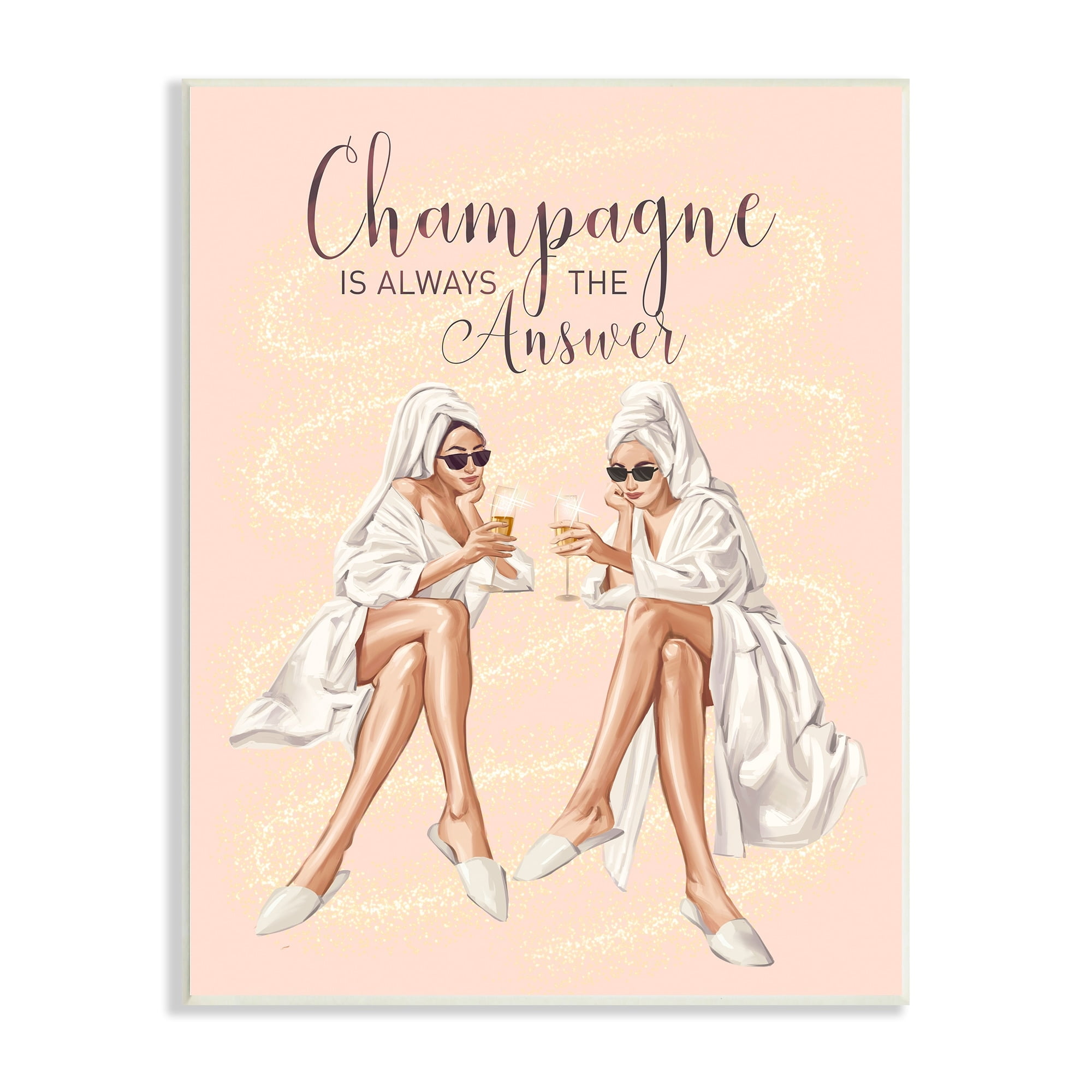 Stupell Industries Champagne Typography Quote Pink Glam Robes Cheers Wood Wall Art, 13 x 19, Design by Ziwei Li