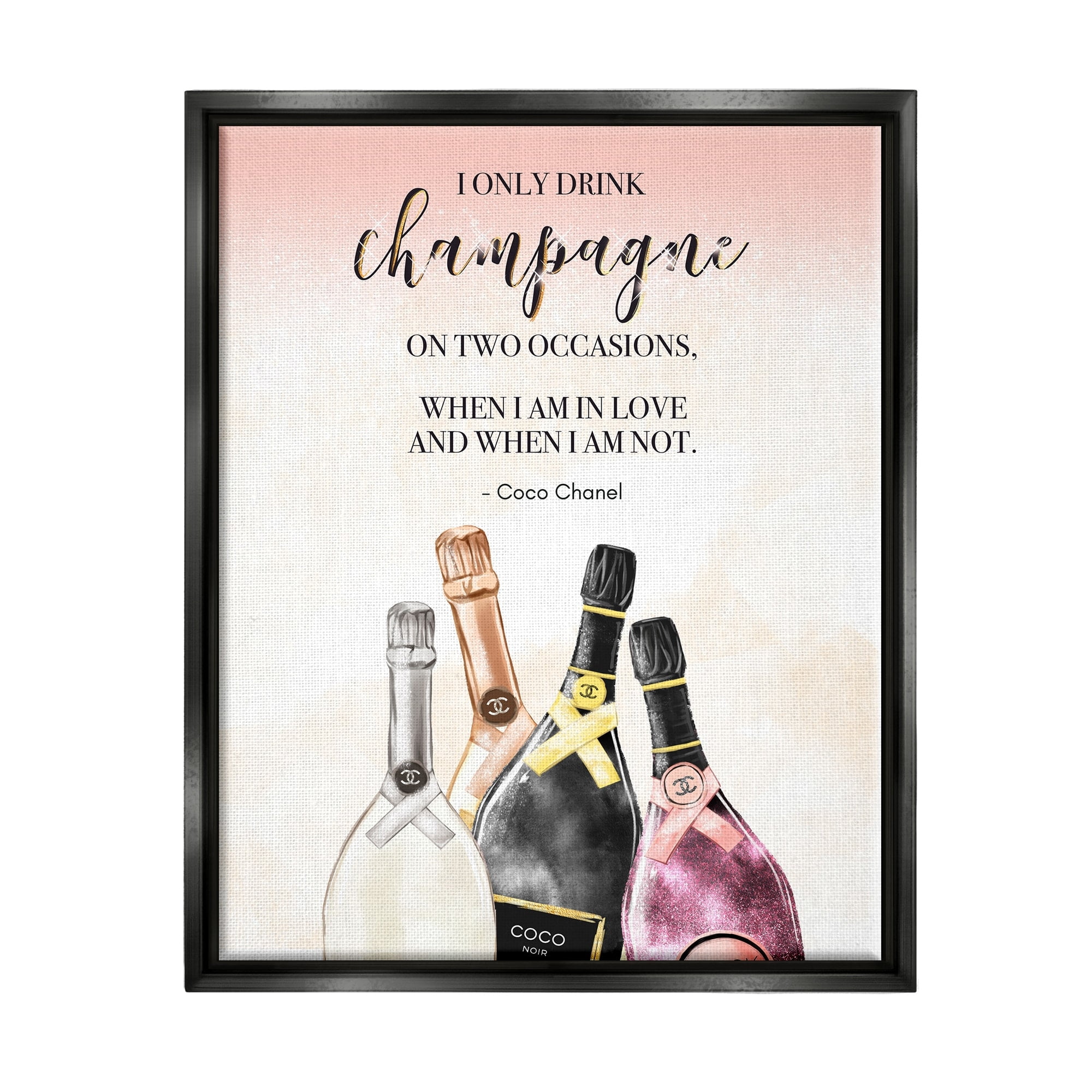 Stupell Industries Champagne and Love Quote Fashion Designer Glam Text Jet Black Framed Floating Canvas Wall Art, 16x20, by Ziwei Li