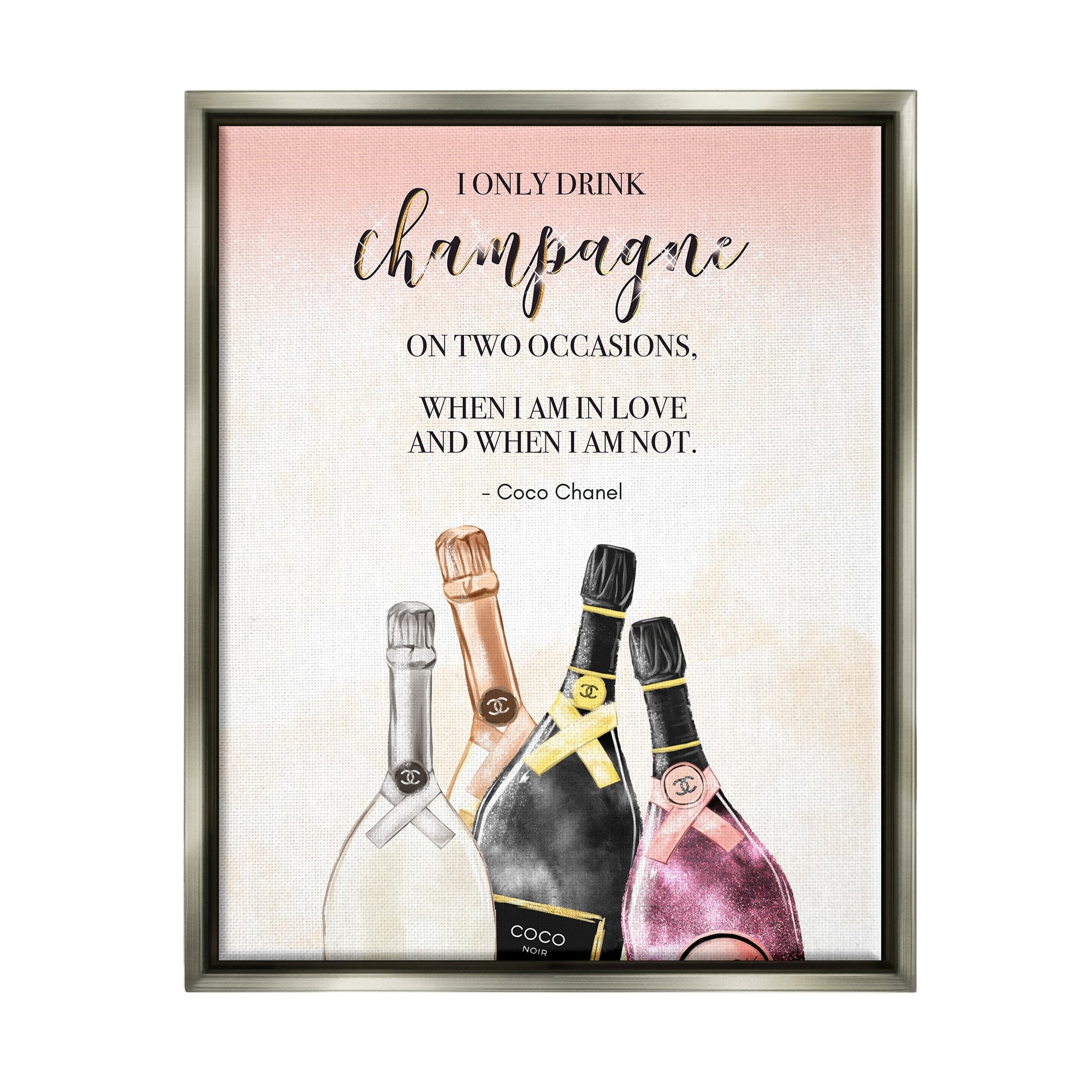 Stupell Industries Champagne and Love Quote Fashion Designer Glam Text Luster Gray Framed Floating Canvas Wall Art, 16x20, by Ziwei Li