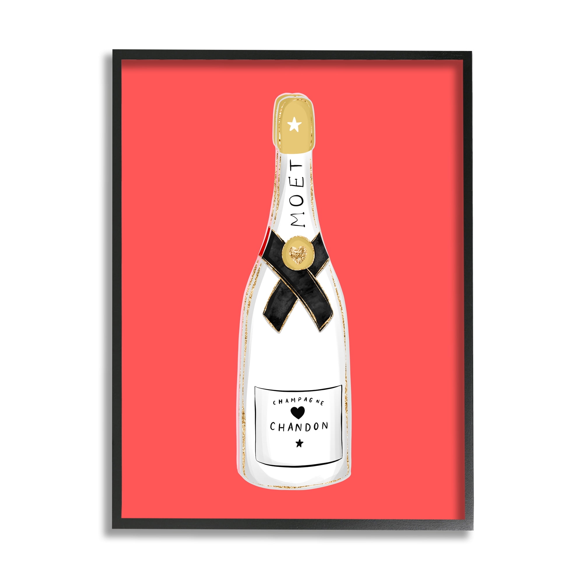 Stupell Industries Champagne on Red Food & Beverage Painting Black Framed Art Print Wall Art, 11 x 14
