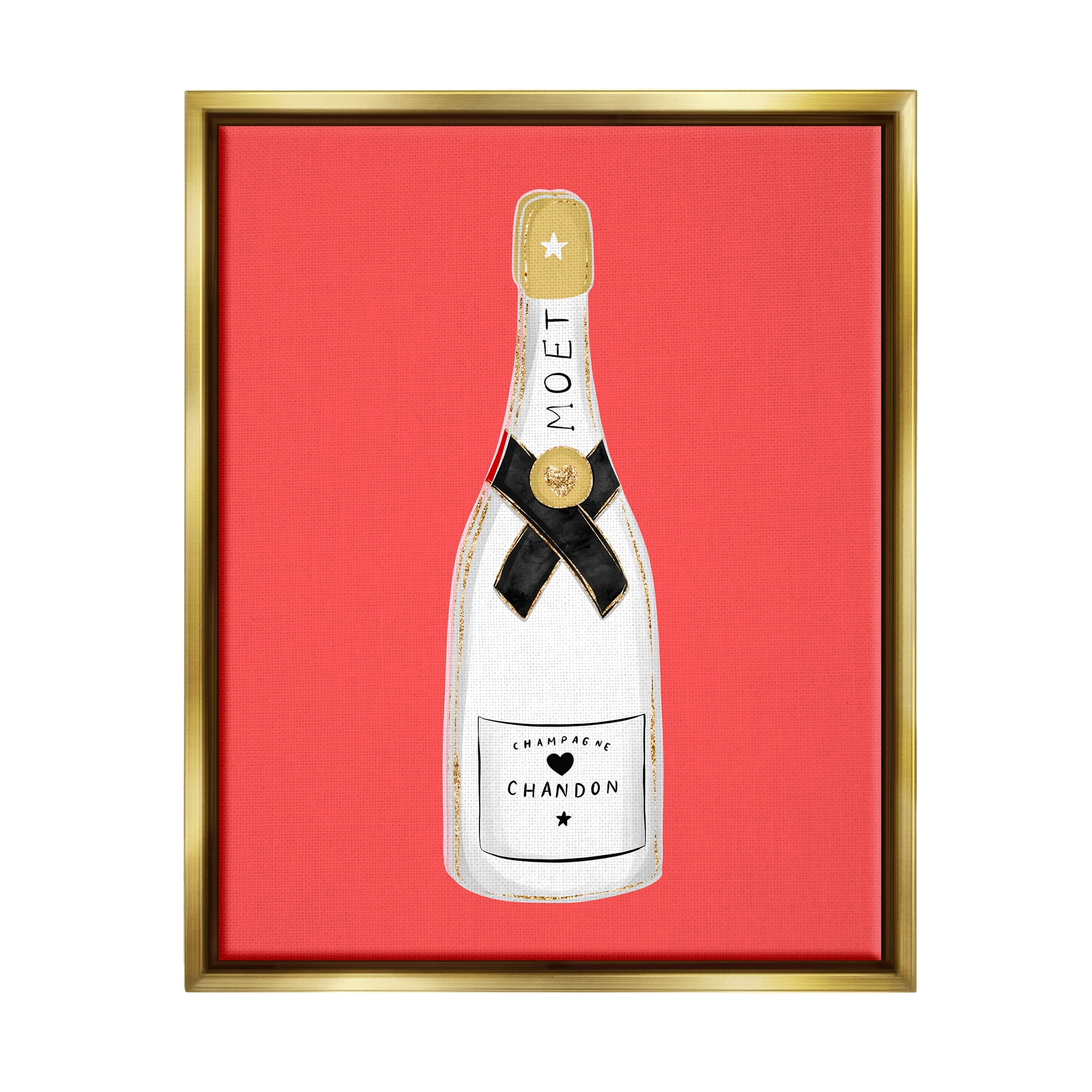 Stupell Industries Champagne on Red Food & Beverage Painting Gold Floater Framed Canvas Art Print Wall Art, 17 x 21