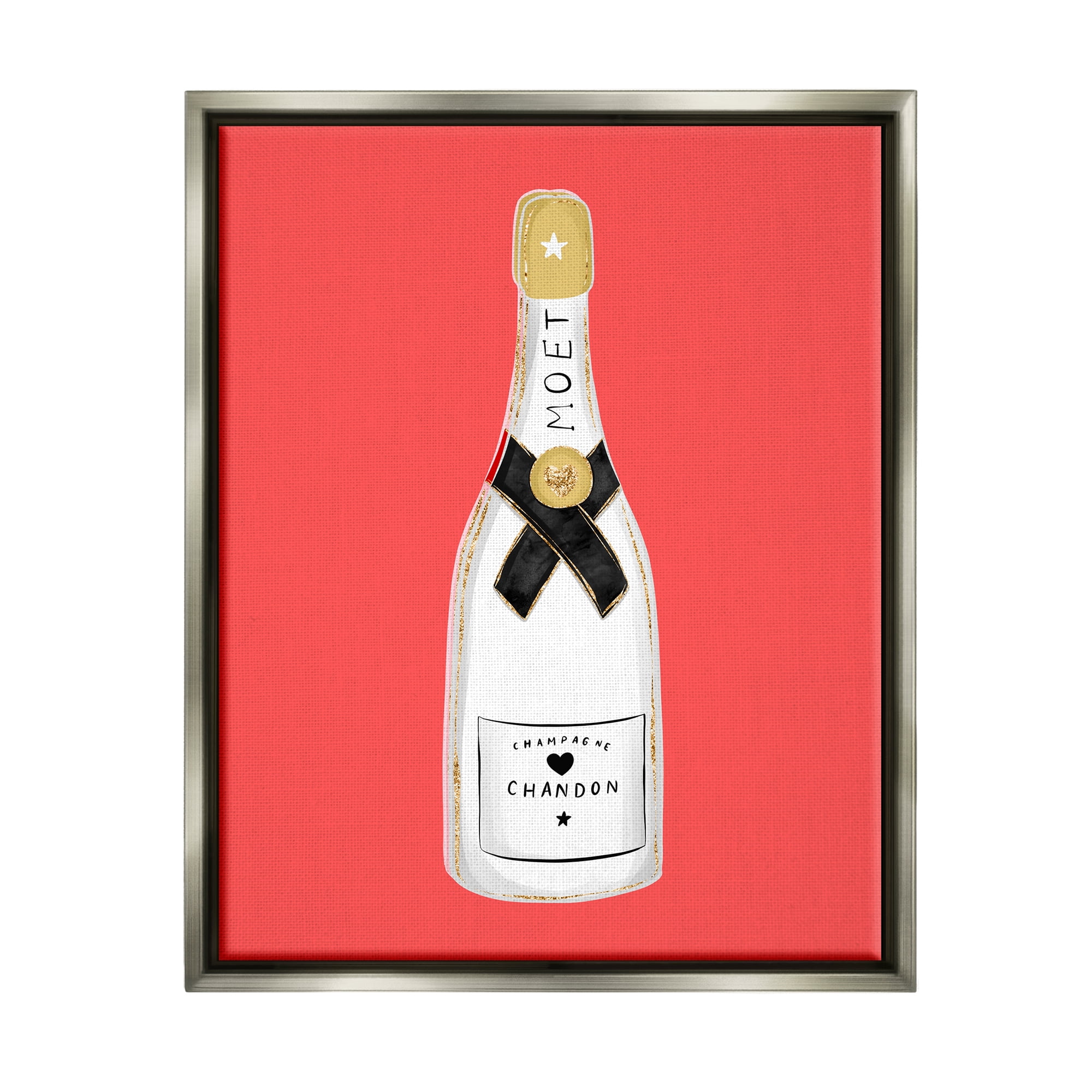 Stupell Industries Champagne on Red Food & Beverage Painting Gray Floater Framed Canvas Art Print Wall Art, 25 x 31