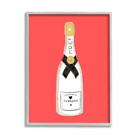 Stupell Industries Champagne on Red Food & Beverage Painting Gray Framed Art Print Wall Art, 16 x 20