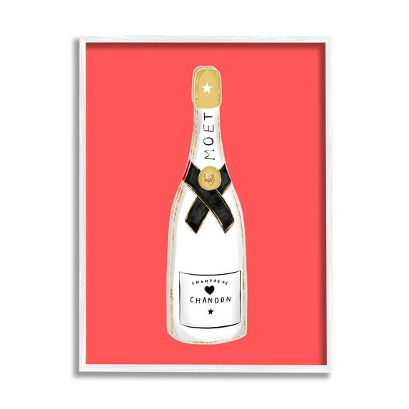Stupell Industries Champagne on Red Food & Beverage Painting White Framed Art Print Wall Art, 11 x 14
