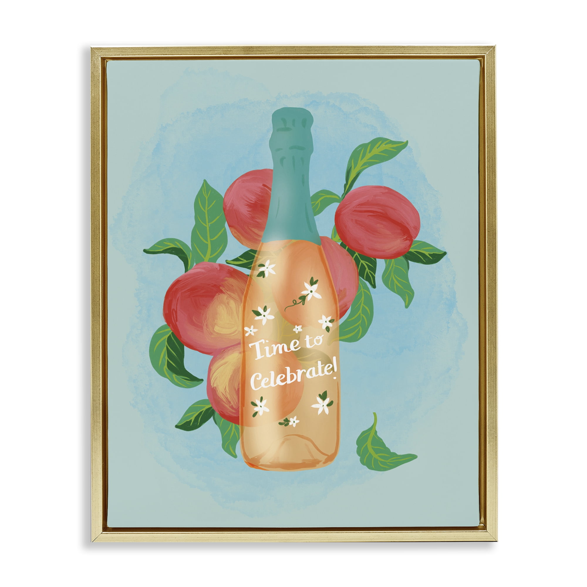 Stupell Industries Champagne with Budding Blooms Food & Beverage Painting Gold Floater Framed Canvas Art Print Wall Art, 25 x 31