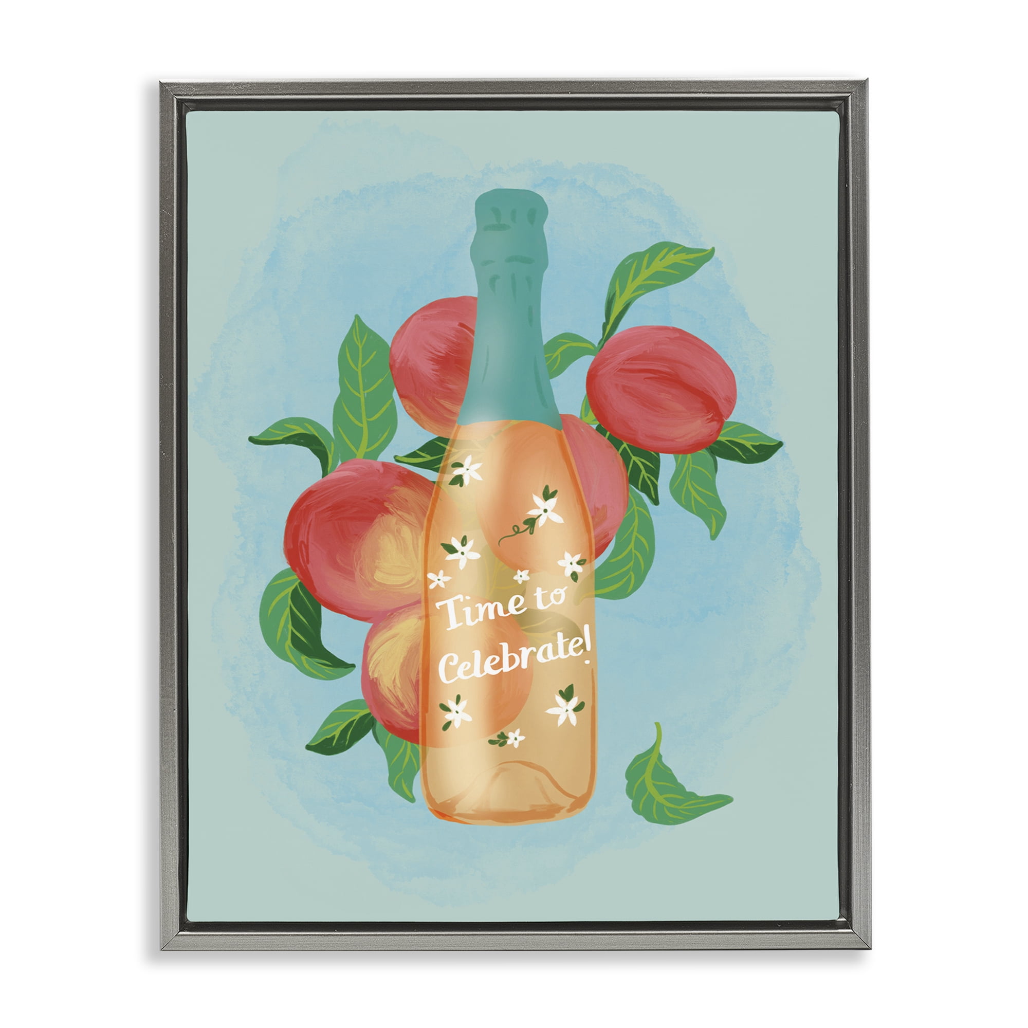 Stupell Industries Champagne with Budding Blooms Food & Beverage Painting Gray Floater Framed Canvas Art Print Wall Art, 25 x 31