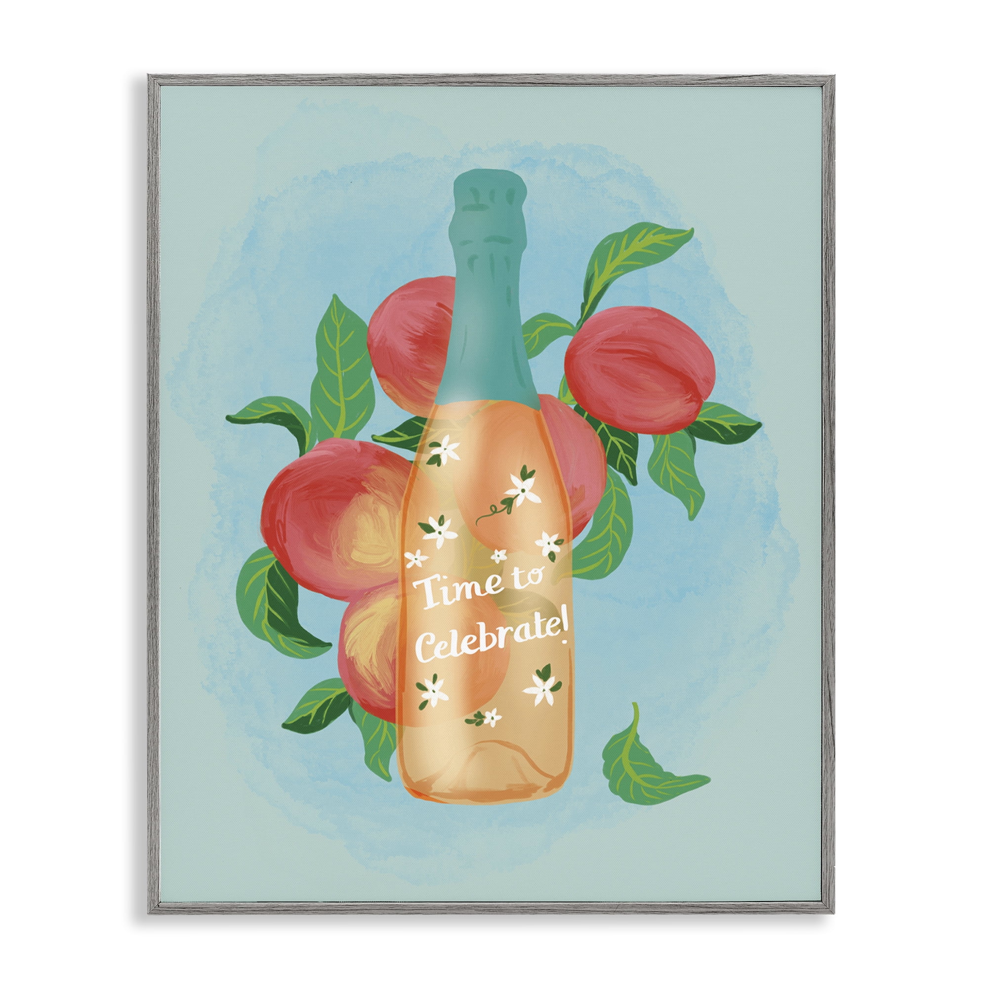 Stupell Industries Champagne with Budding Blooms Food & Beverage Painting Gray Framed Art Print Wall Art, 16 x 20