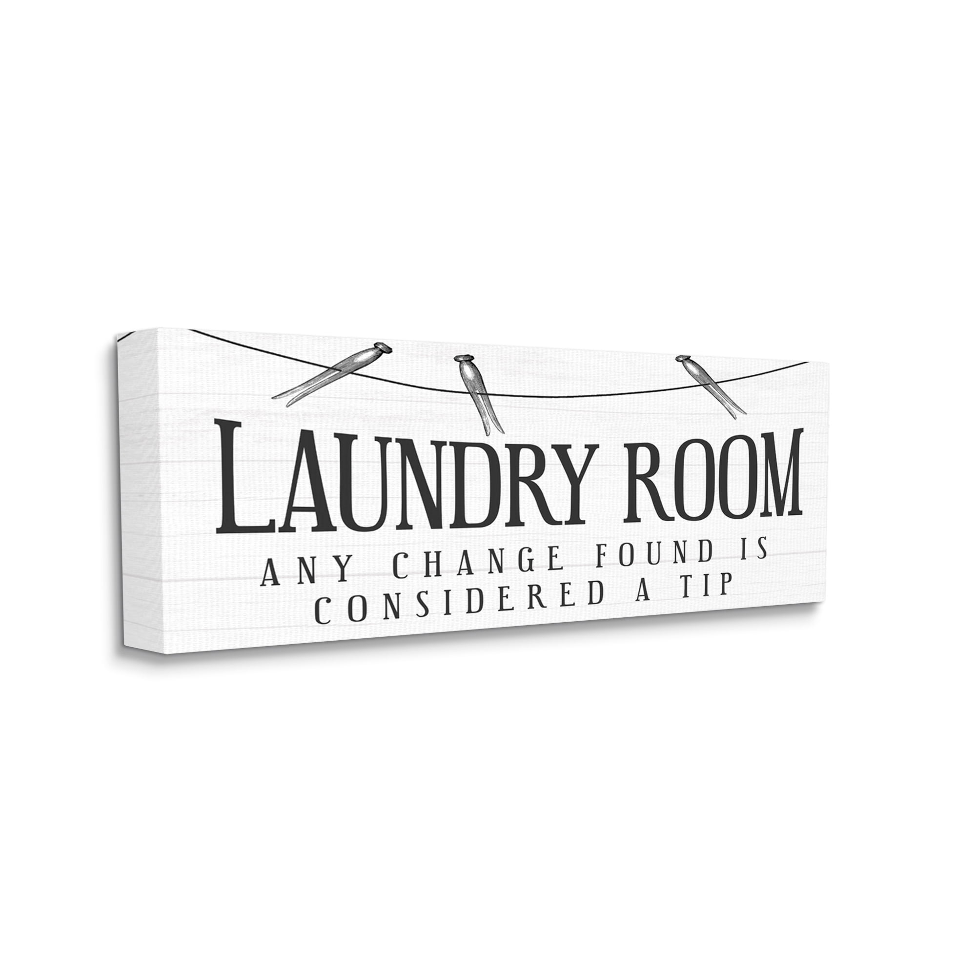 Stupell Industries Change Found is Tip Humor Vintage Laundry Sign Inspirational Painting Gallery Wrapped Canvas Art Print Wall Art, 13 x 30