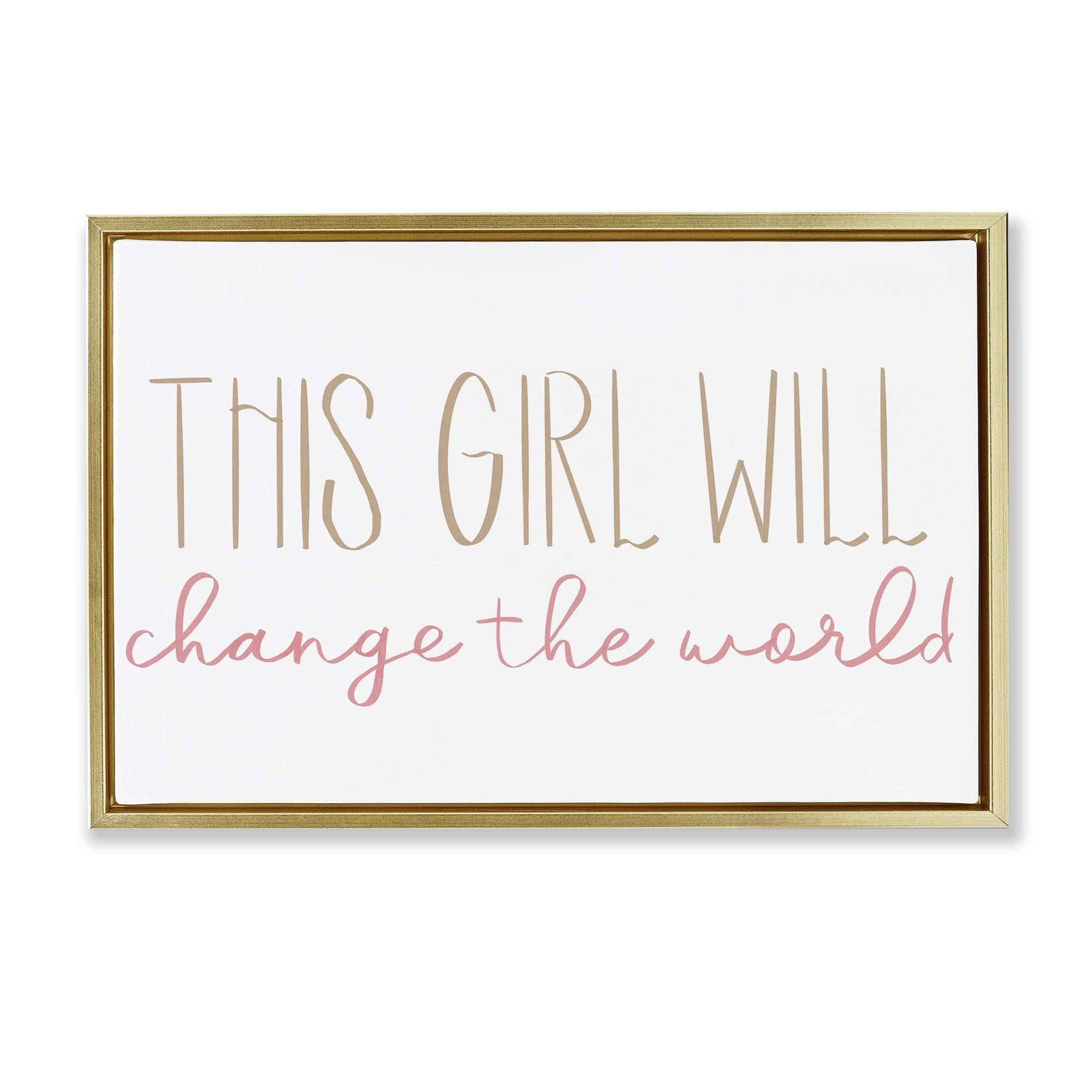 Stupell Industries Change The World Typography Painting Gold Floater Framed Art Print Wall Art, 25 x 17