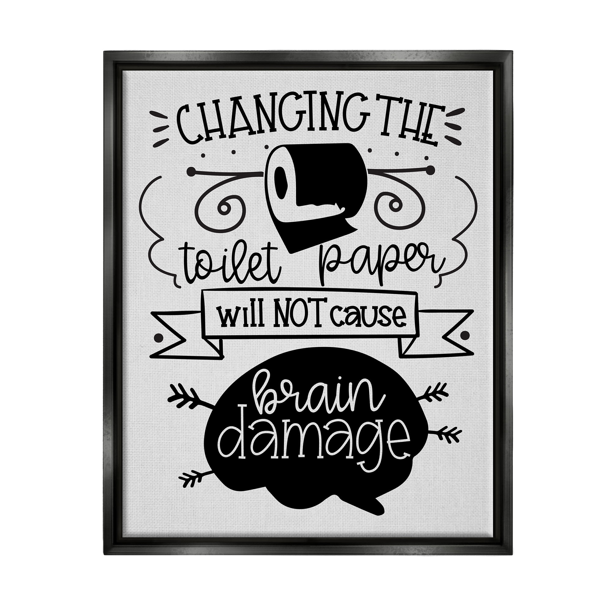 Stupell Industries Change Toilet Paper Humor Typography Painting Black Floater Framed Art Print Wall Art, 25 x 31