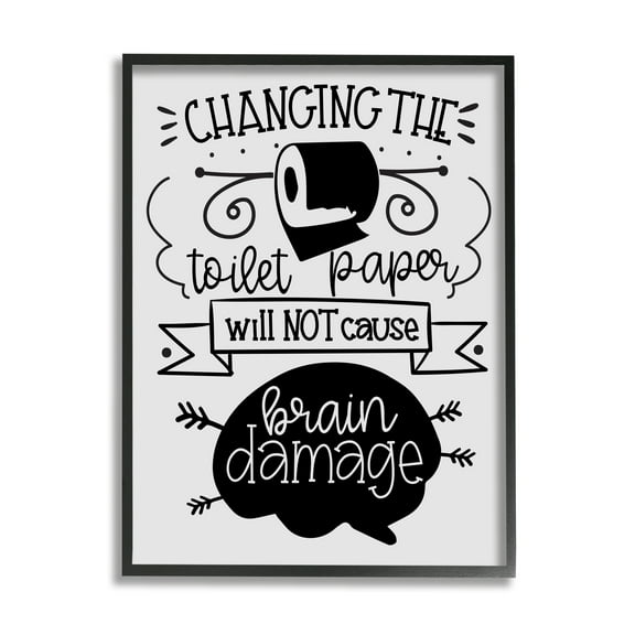 Stupell Industries Change Toilet Paper Humor Typography Painting Black Framed Art Print Wall Art, 11 x 14