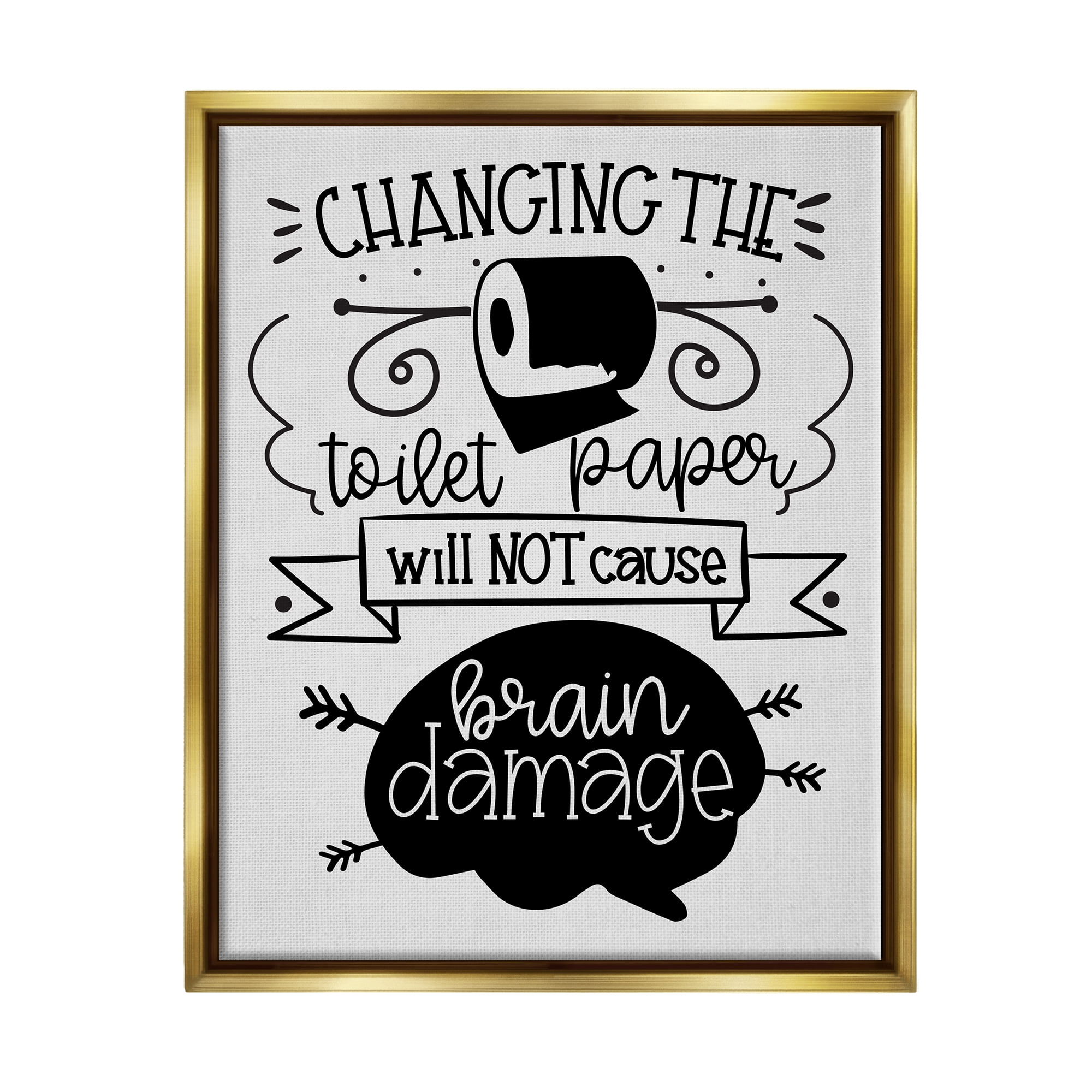 Stupell Industries Change Toilet Paper Humor Typography Painting Gold Floater Framed Art Print Wall Art, 17 x 21