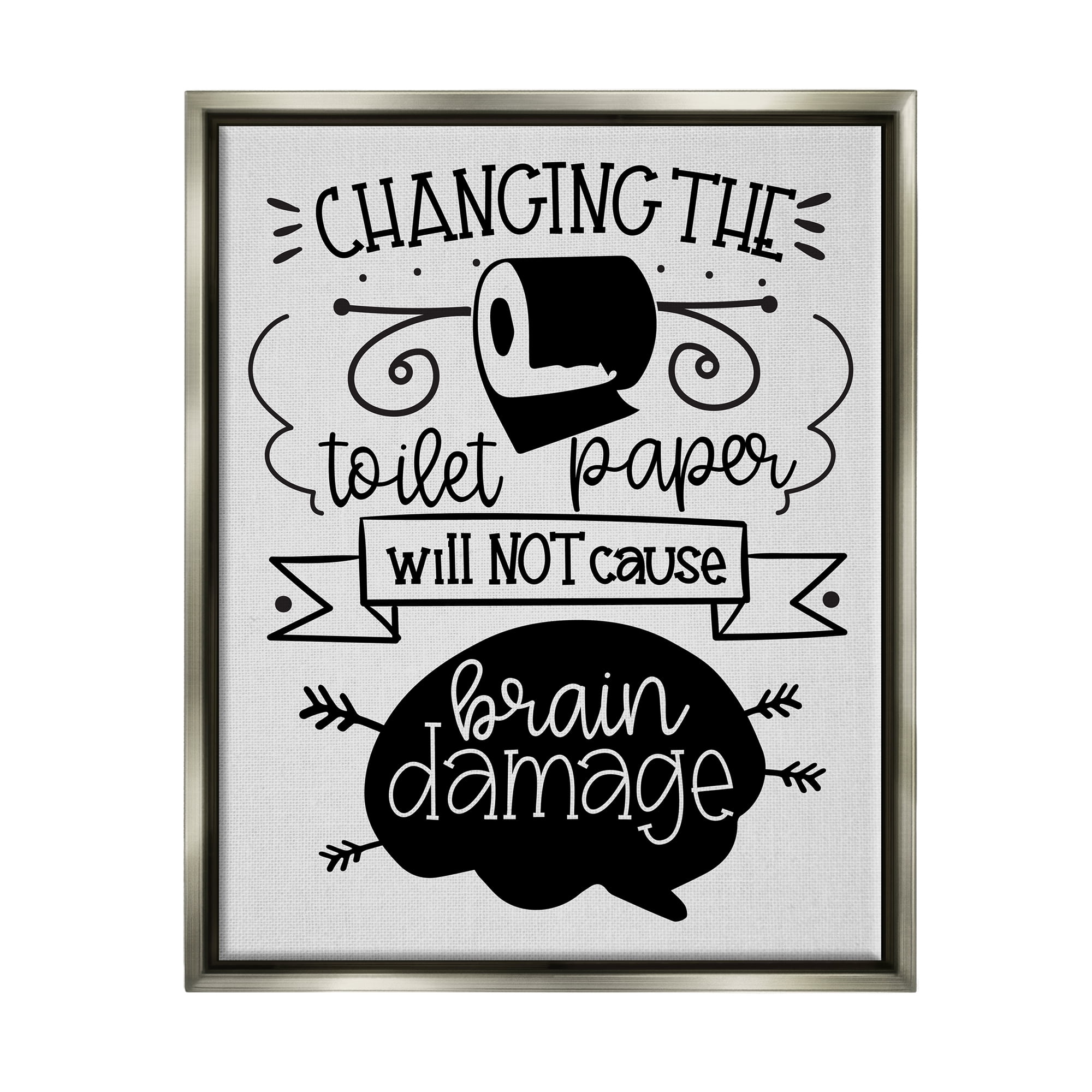 Stupell Industries Change Toilet Paper Humor Typography Painting Gray Floater Framed Art Print Wall Art, 25 x 31