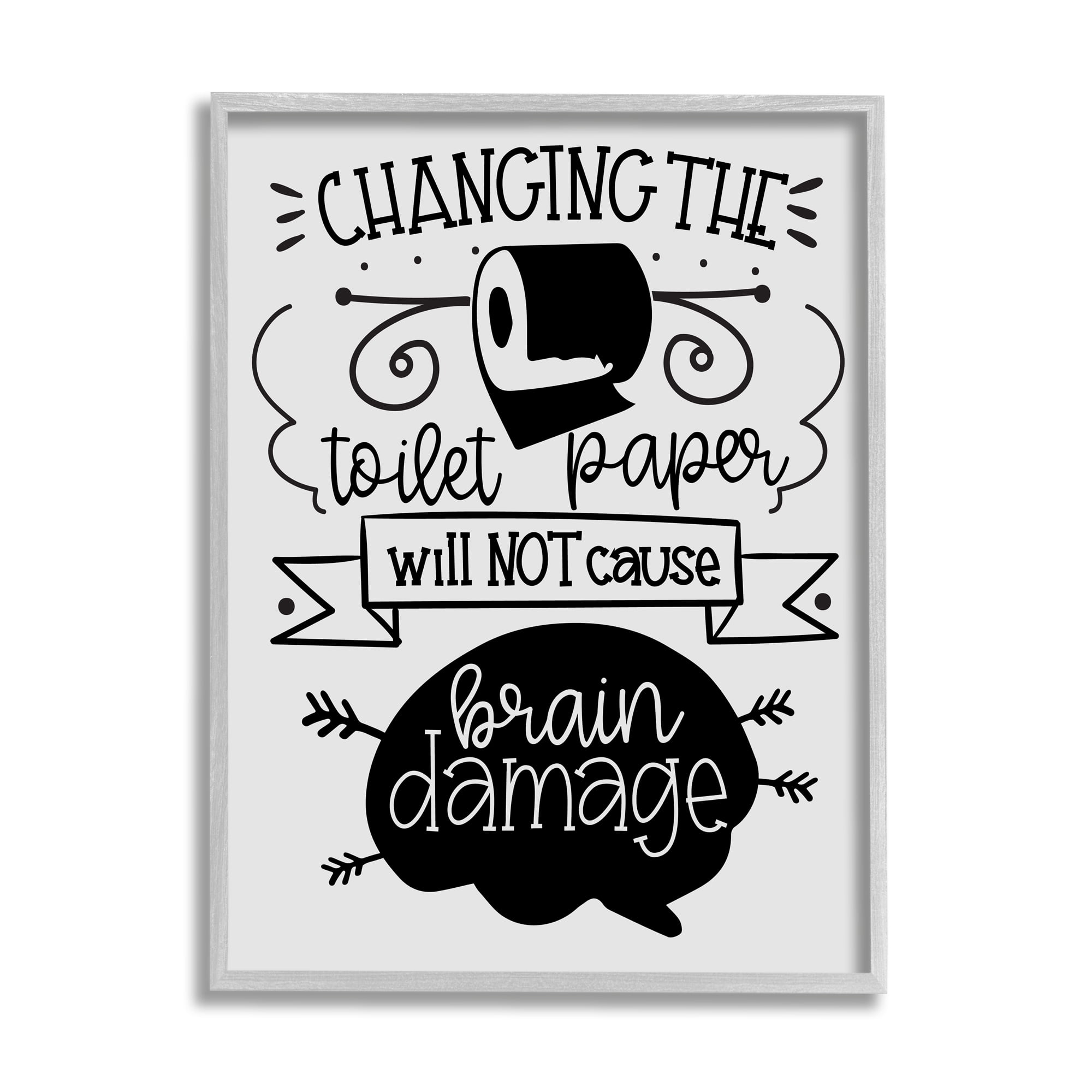 Stupell Industries Change Toilet Paper Humor Typography Painting Gray Framed Art Print Wall Art, 11 x 14