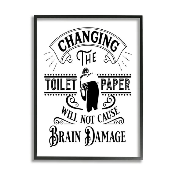 Stupell Industries Change Toilet Paper Vintage Style Humor Typography Graphic Art Black Framed Art Print Wall Art, Design by Lettered and Lined
