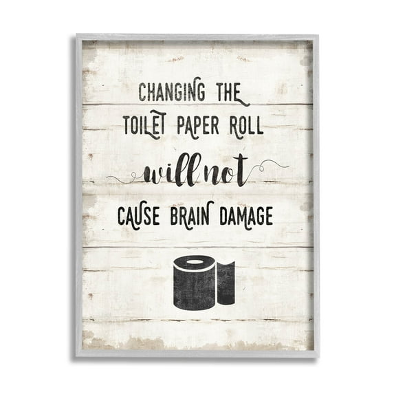 Stupell Industries Changing Toilet Paper Funny Graphic Art Gray Framed Art Print Wall Art, Design by Amanda Murray