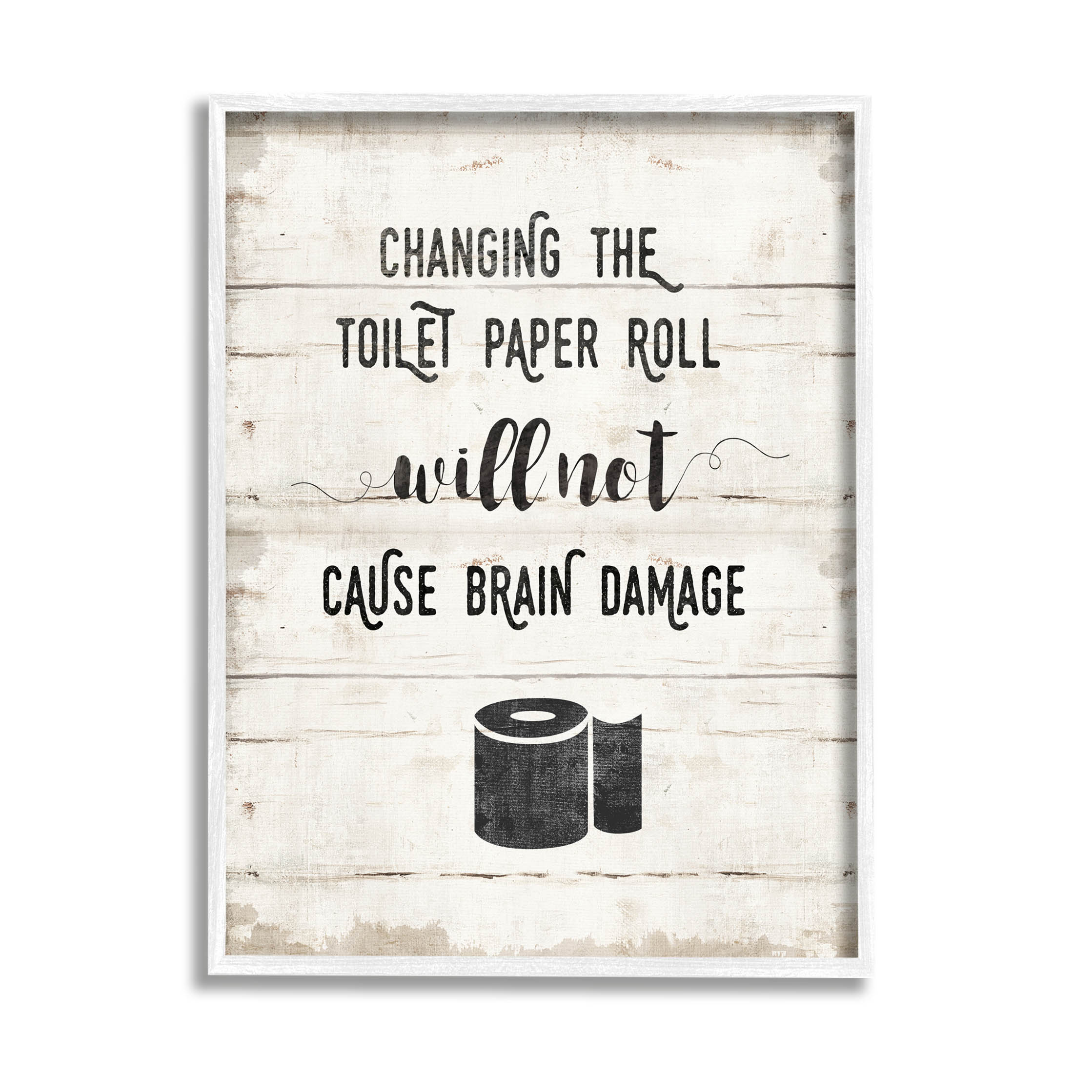 Stupell Industries Changing Toilet Paper Funny Graphic Art White Framed Art Print Wall Art, Design by Amanda Murray