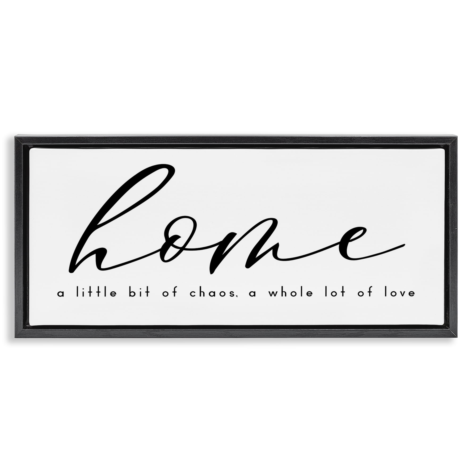 Stupell Industries Chaos & Love Phrase Typography Painting Black Floater Framed Art Print Wall Art, 25 x 11