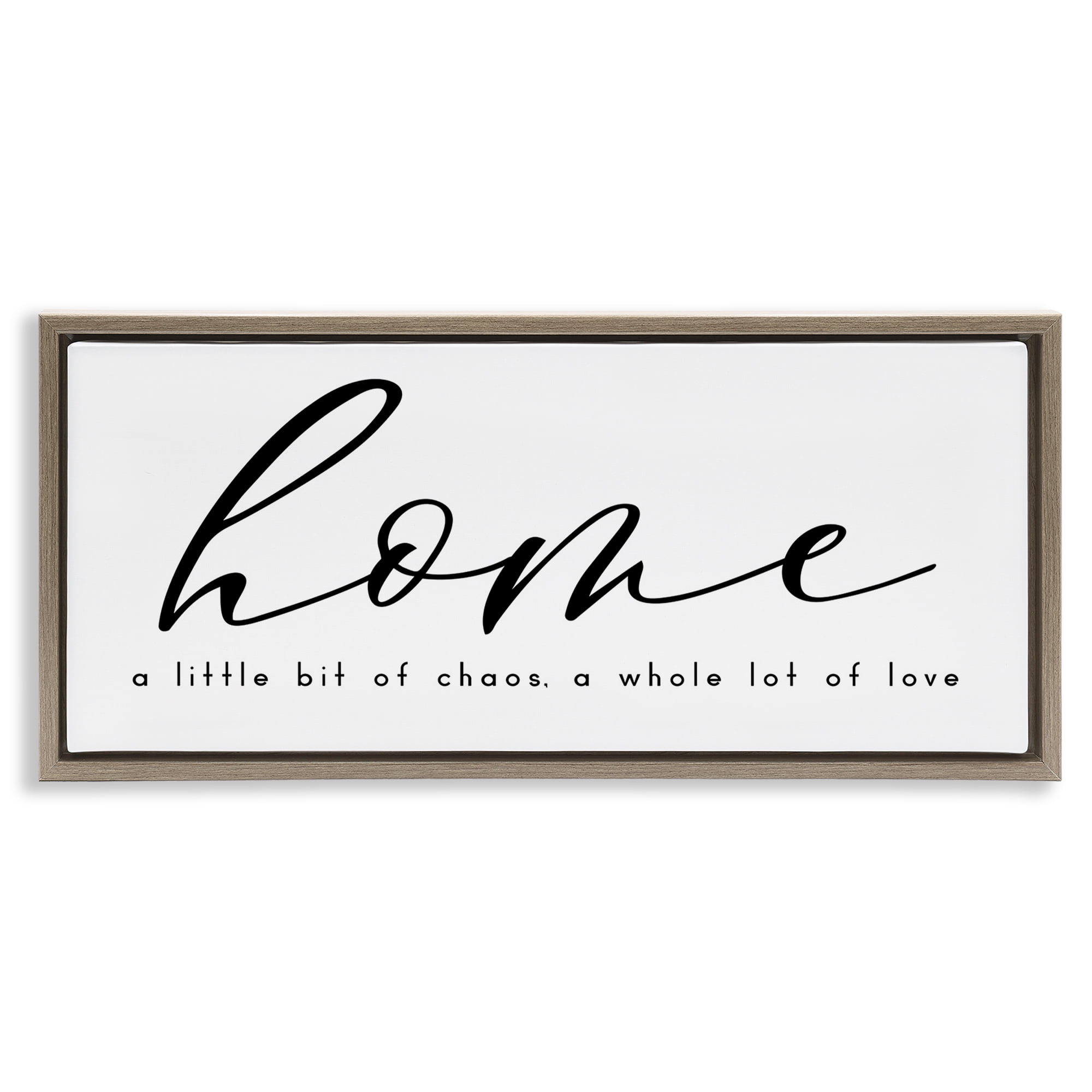 Stupell Industries Chaos & Love Phrase Typography Painting Brown Floater Framed Art Print Wall Art, 31 x 14