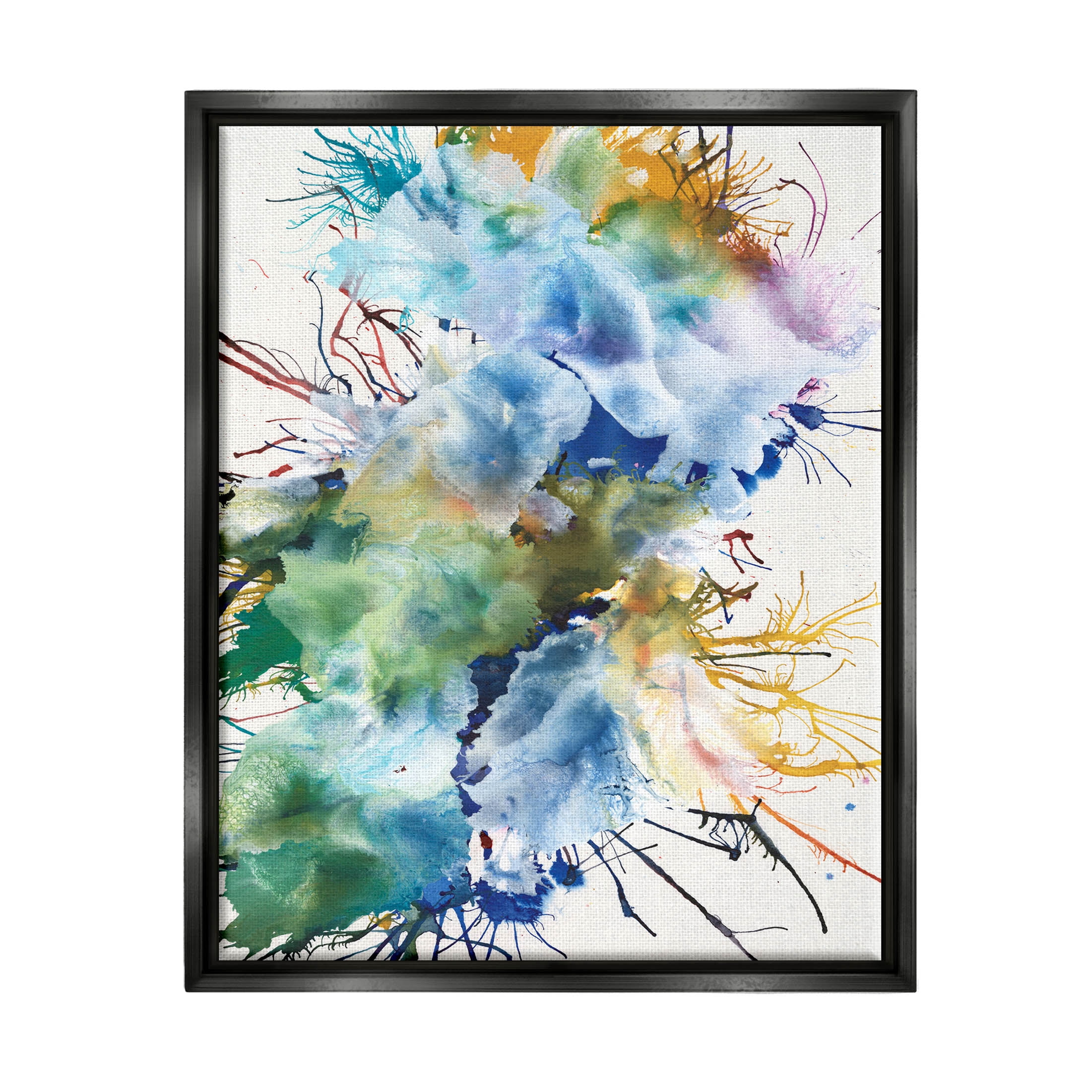 Stupell Industries Chaotic Abstract Rainbow Shapes Graphic Art Jet Black Floating Framed Canvas Print Wall Art, Design by Jodi Fuchs