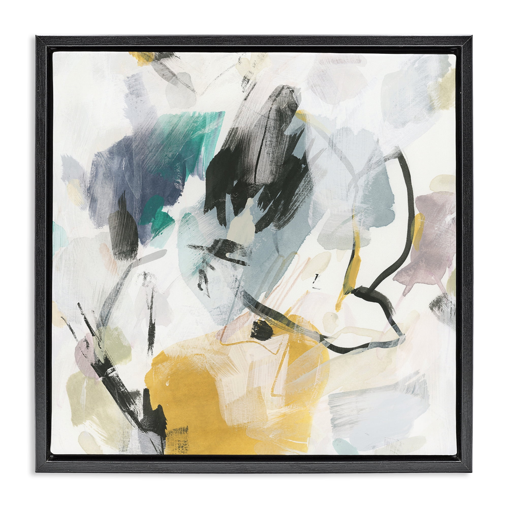 Stupell Industries Chaotic Abstract Yellow Accent Abstract Painting Black Floater Framed Canvas Art Print Wall Art, 25 x 25
