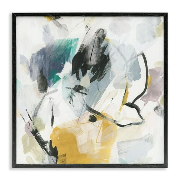 Stupell Industries Chaotic Abstract Yellow Accent Abstract Painting Black Framed Art Print Wall Art, 12 x 12
