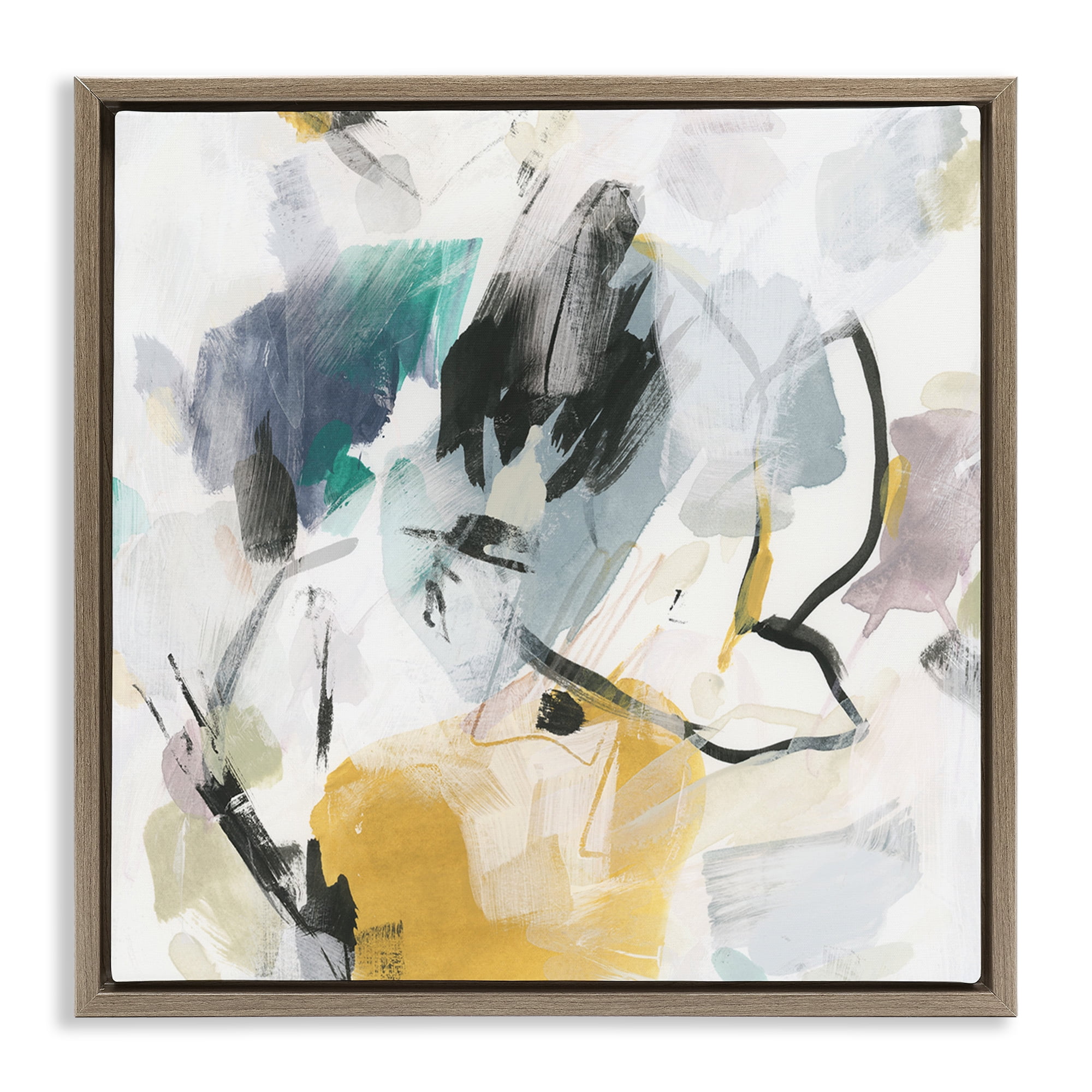 Stupell Industries Chaotic Abstract Yellow Accent Abstract Painting Brown Floater Framed Canvas Art Print Wall Art, 25 x 25