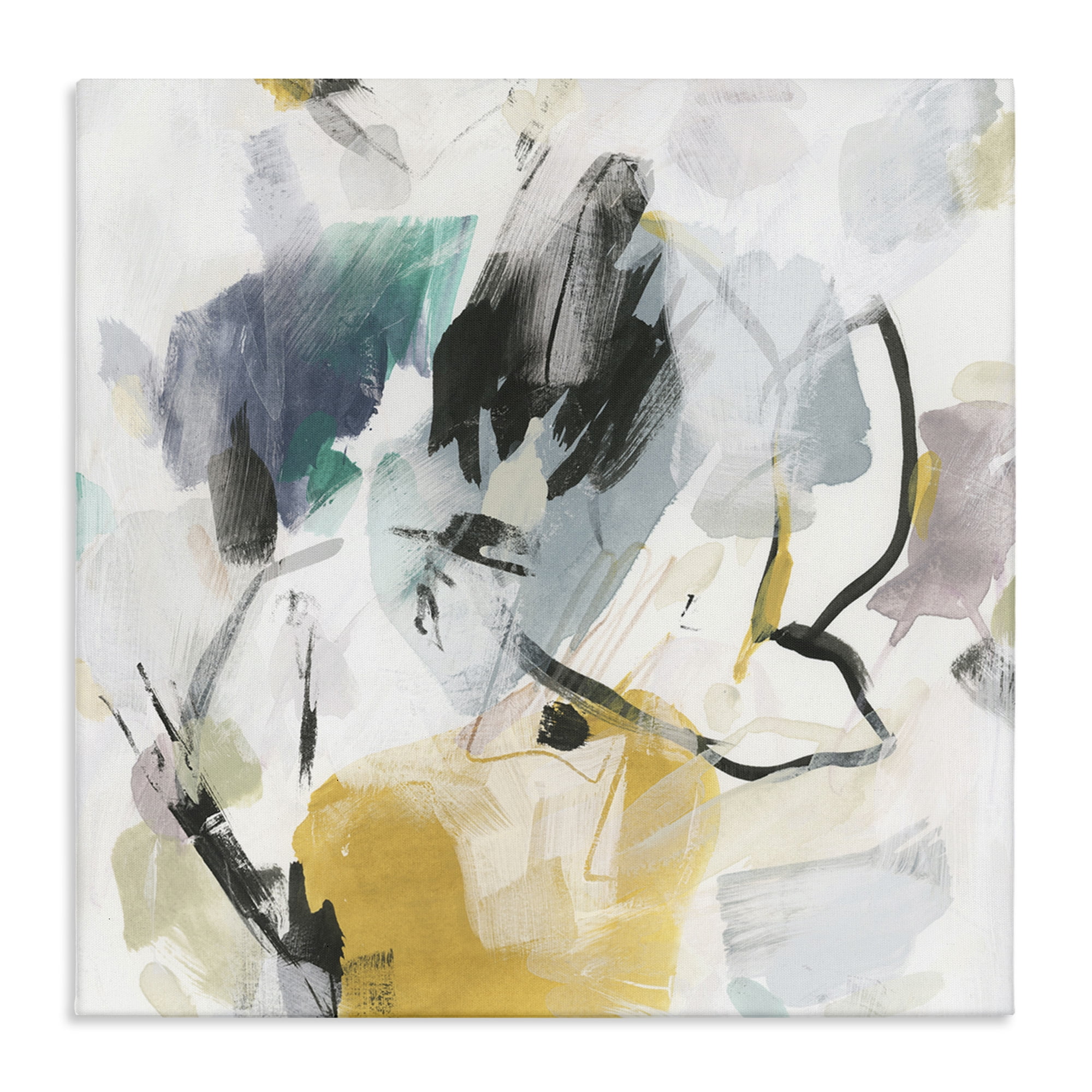 Stupell Industries Chaotic Abstract Yellow Accent Abstract Painting Gallery Wrapped Canvas Art Print Wall Art, 24 x 24
