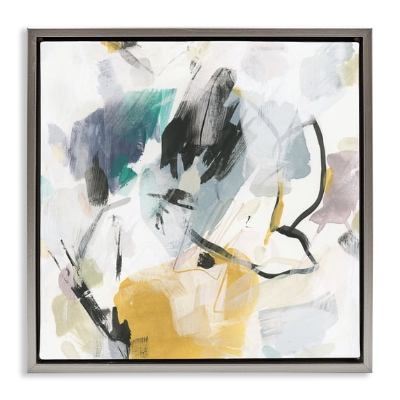 Stupell Industries Chaotic Abstract Yellow Accent Abstract Painting Gray Floater Framed Canvas Art Print Wall Art, 18 x 18