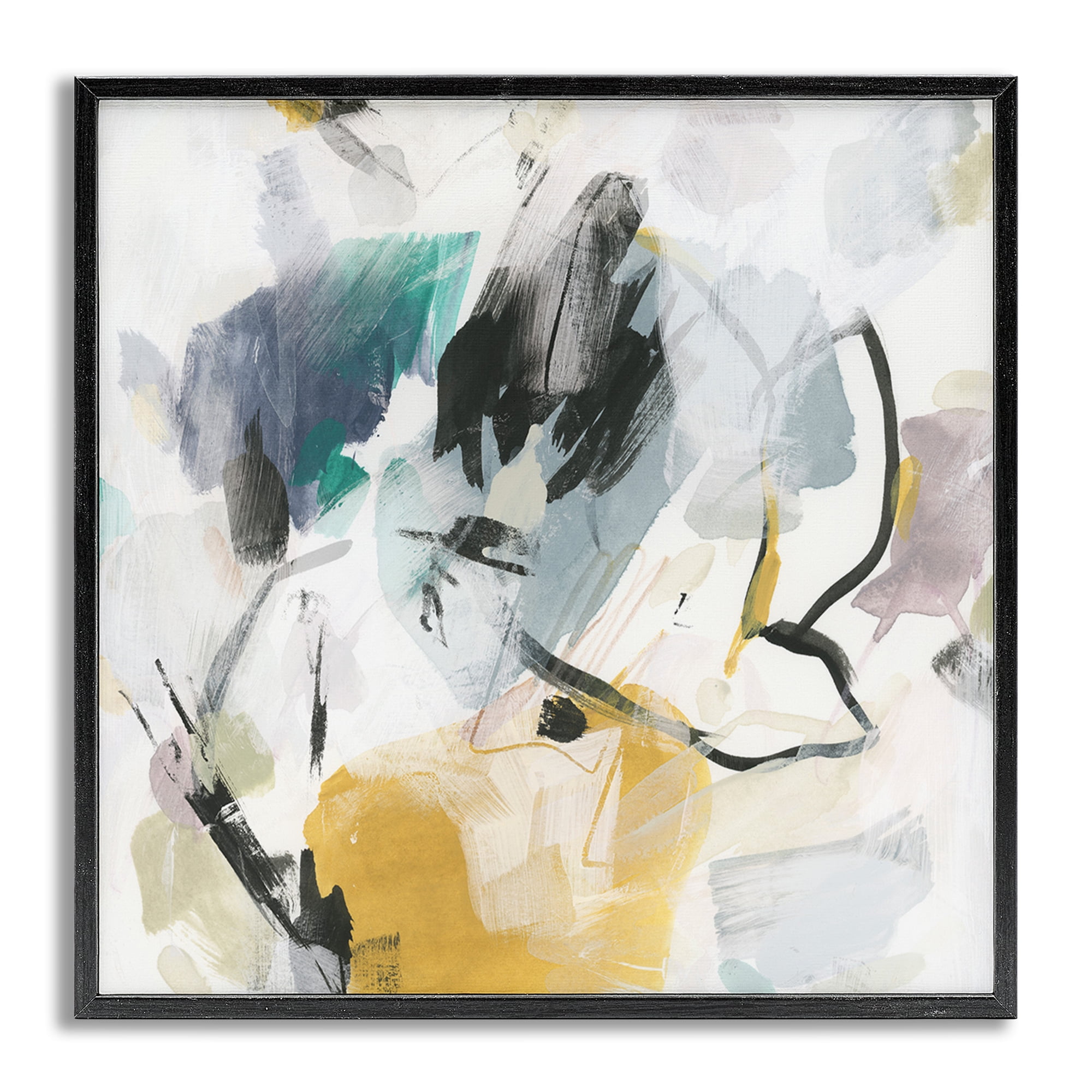 Stupell Industries Chaotic Abstract Yellow Accent Abstract Painting Gray Framed Art Print Wall Art, 24 x 24