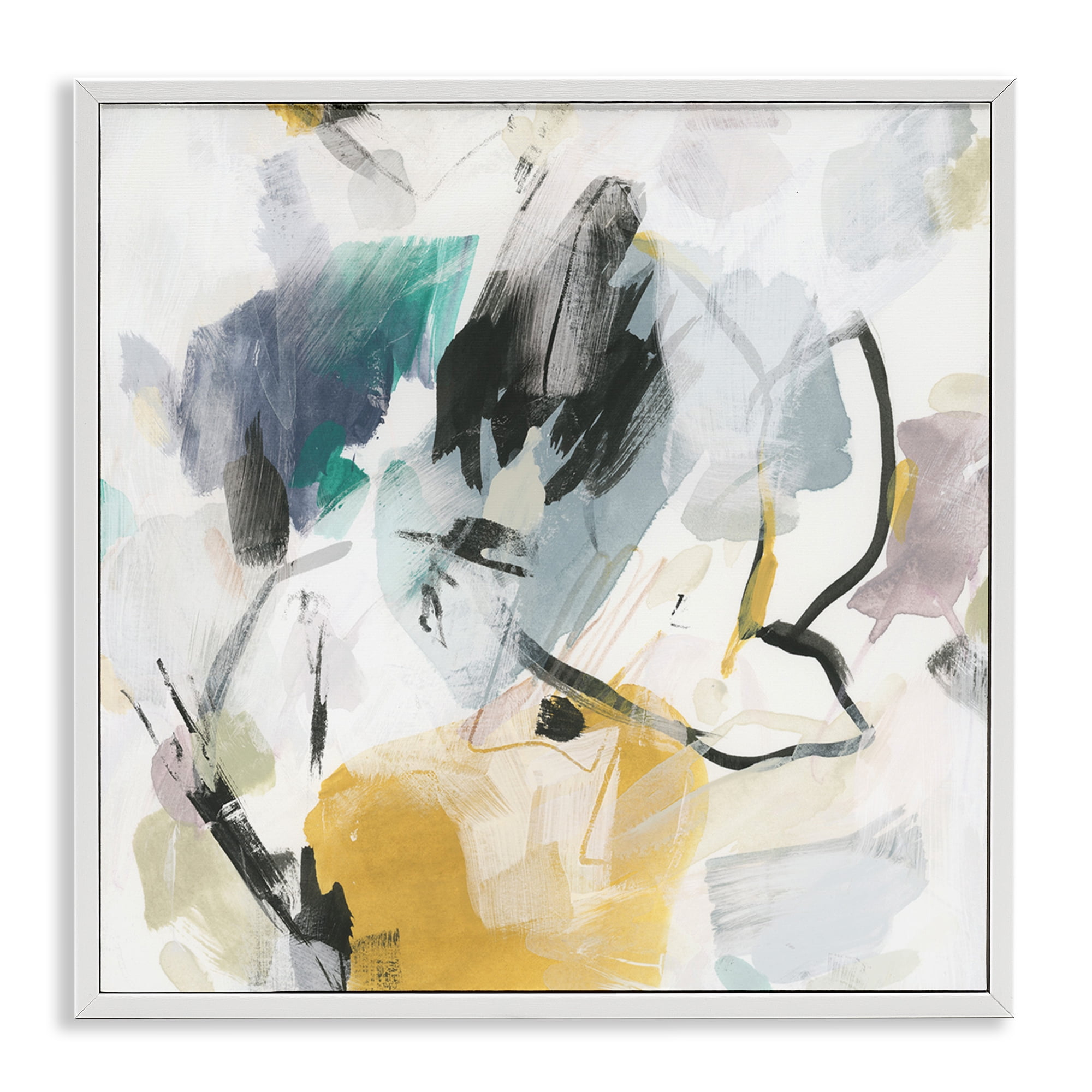 Stupell Industries Chaotic Abstract Yellow Accent Abstract Painting White Framed Art Print Wall Art, 12 x 12