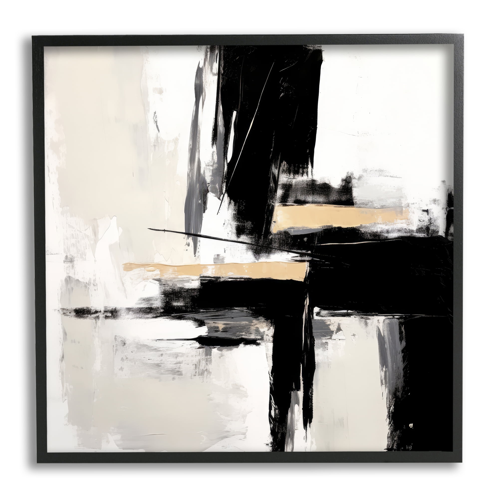 Stupell Industries Chaotic Black Abstract Abstract Painting Black Framed Art Print Wall Art, 24 x 24