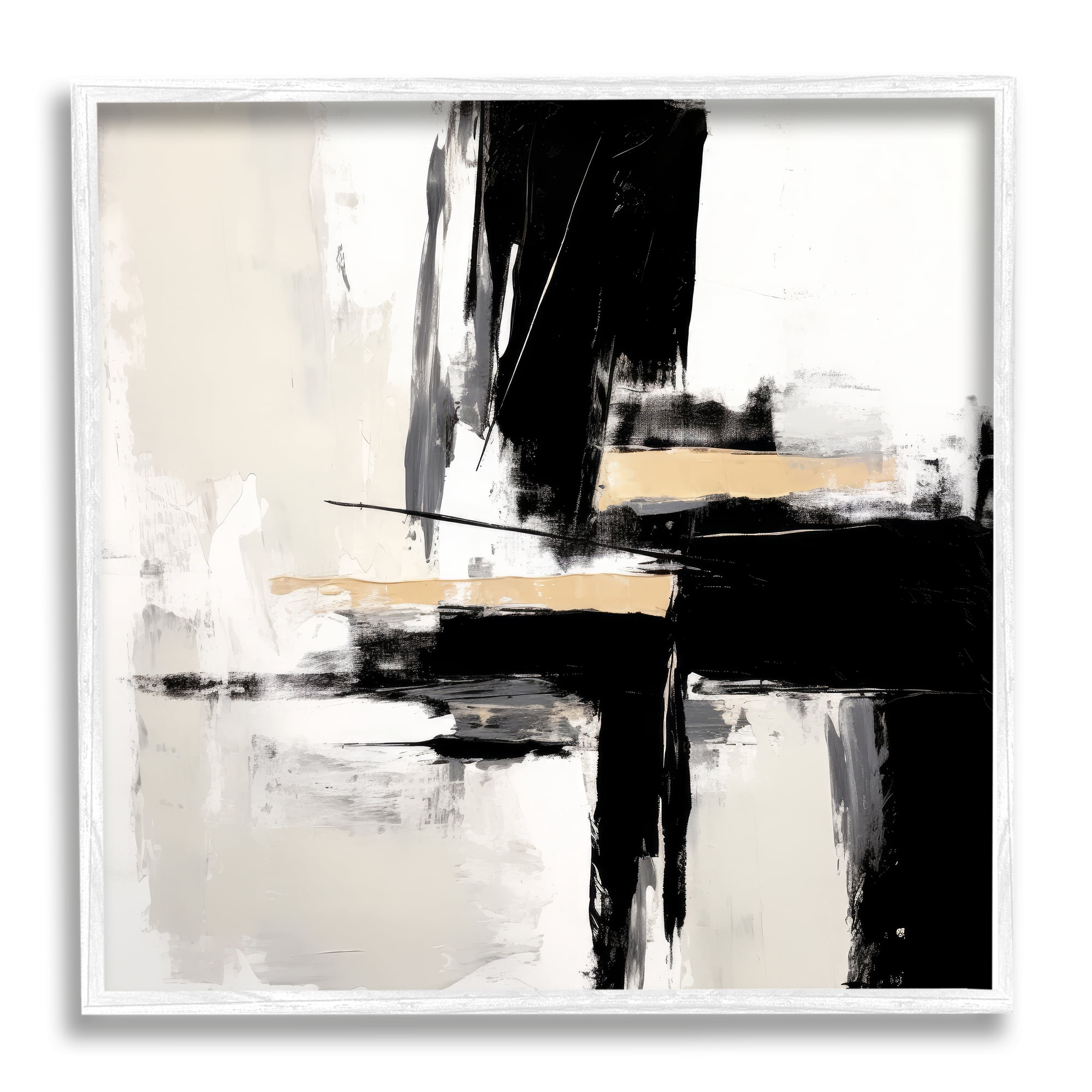 Stupell Industries Chaotic Black Abstract Abstract Painting White Framed Art Print Wall Art, 12 x 12