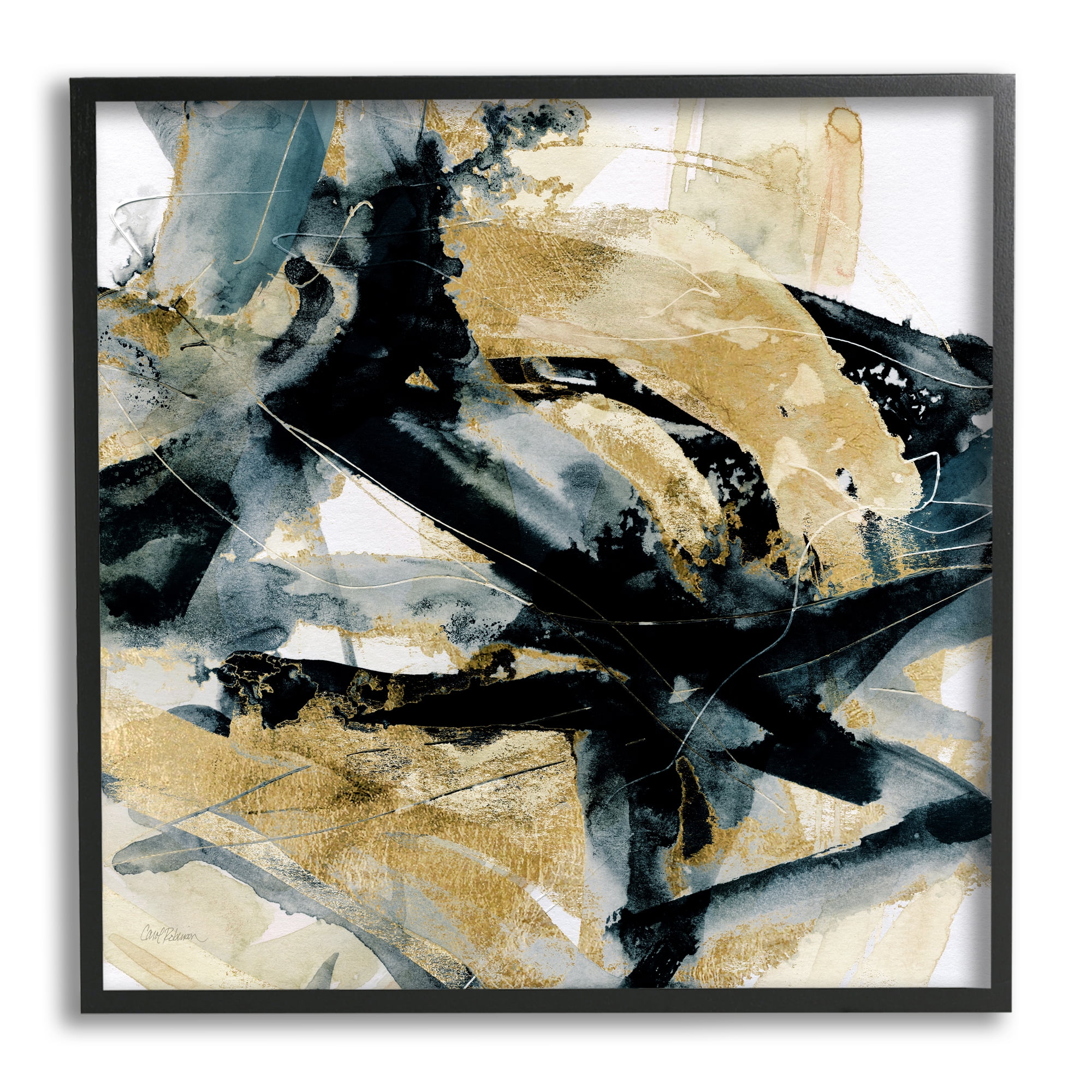 Stupell Industries Chaotic Black & Glam Abstract Painting Black Framed Art Print Wall Art, 24 x 24