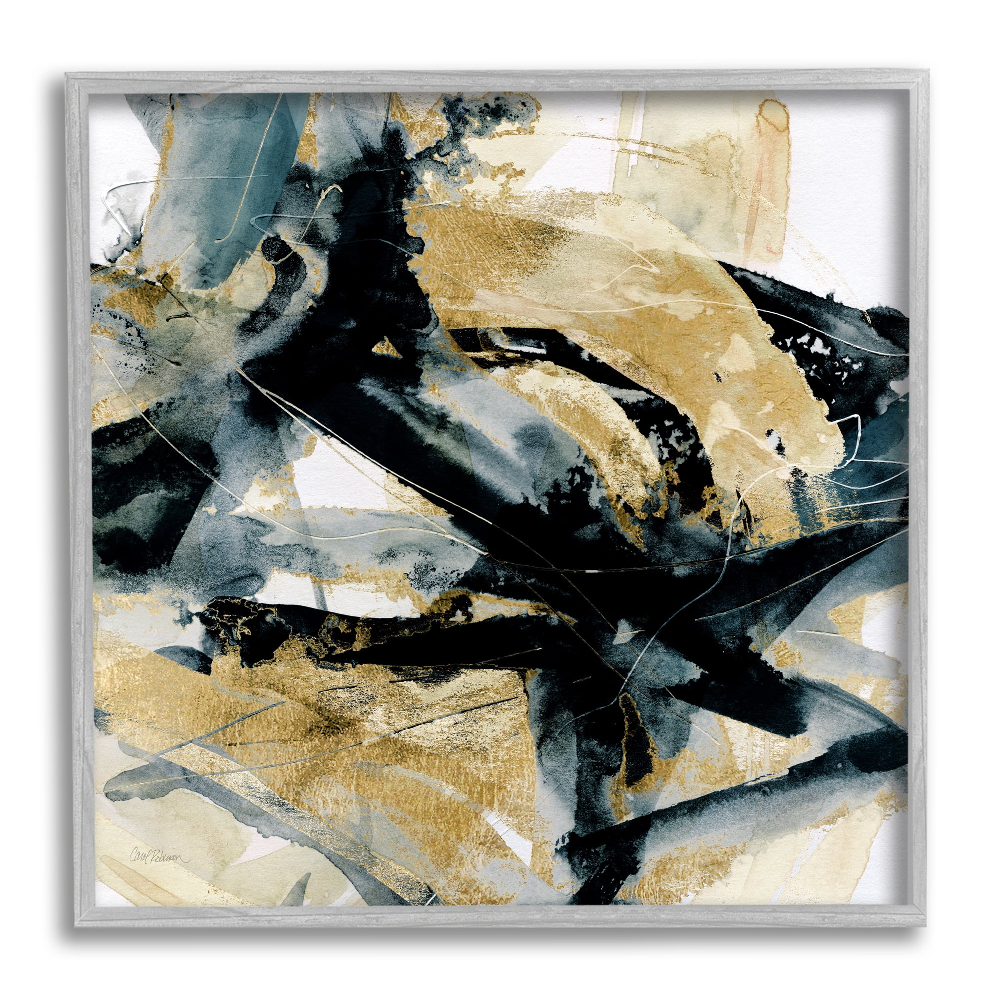 Stupell Industries Chaotic Black & Glam Abstract Painting Gray Framed Art Print Wall Art, 12 x 12